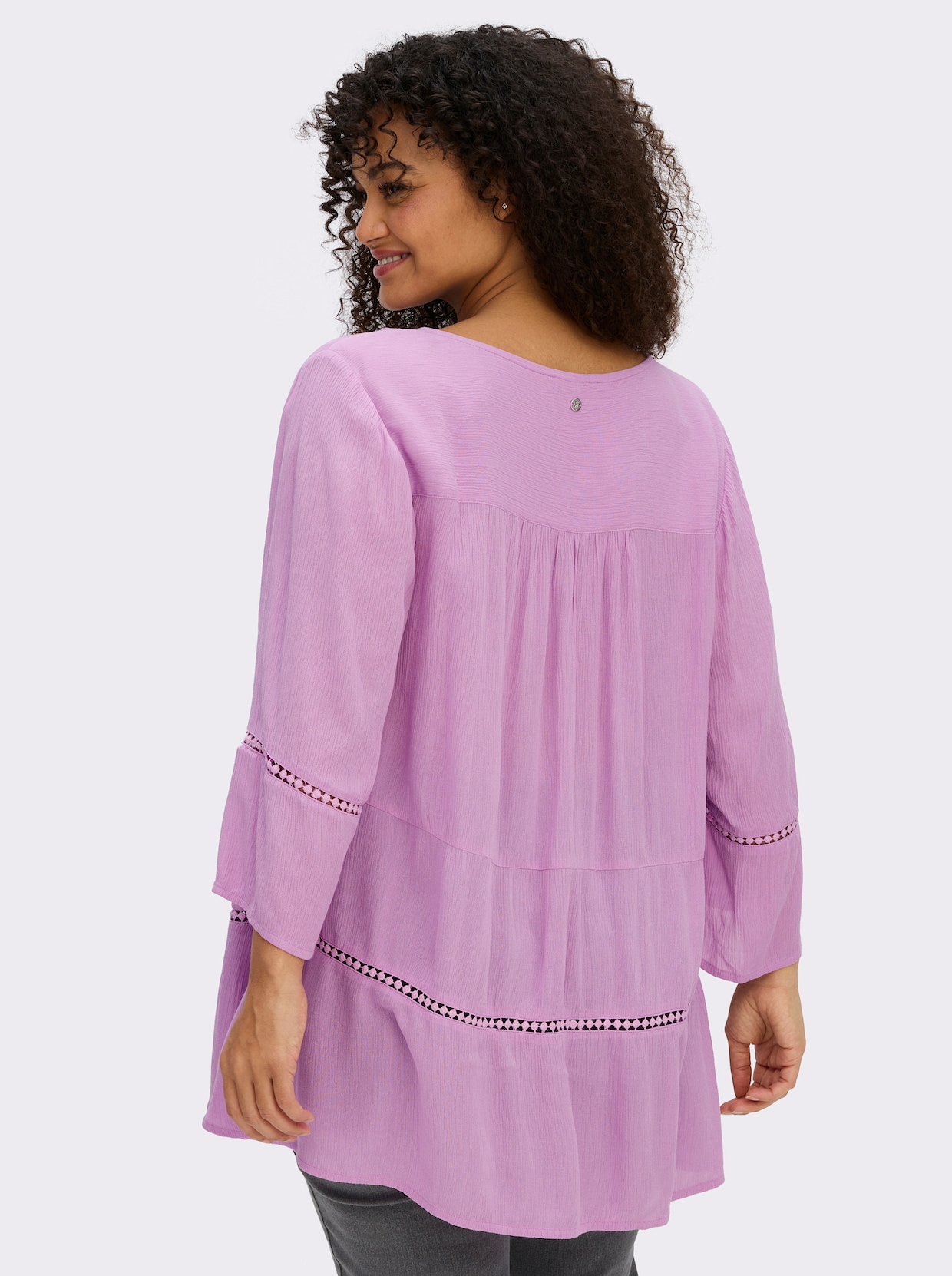 sheego Tunika mit 3/4-Arm und Lochmusterborte - orchidee