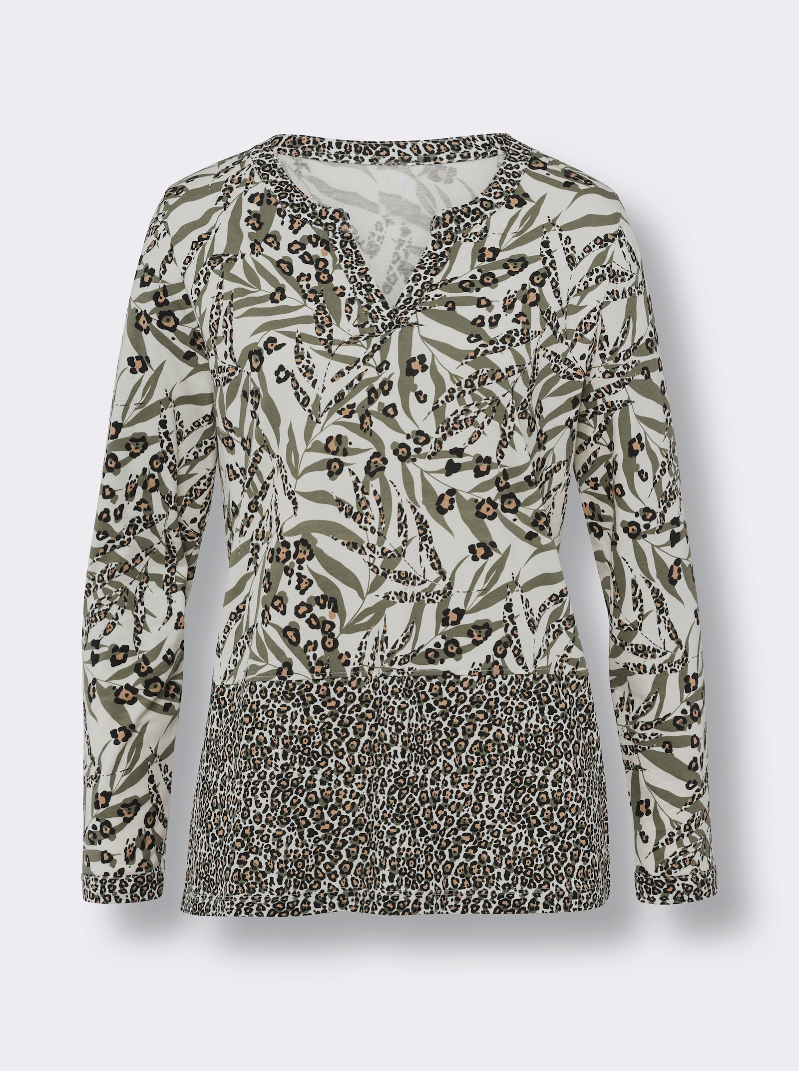 Langarmshirt mit Leo-Print - champagner-khaki-bedruckt