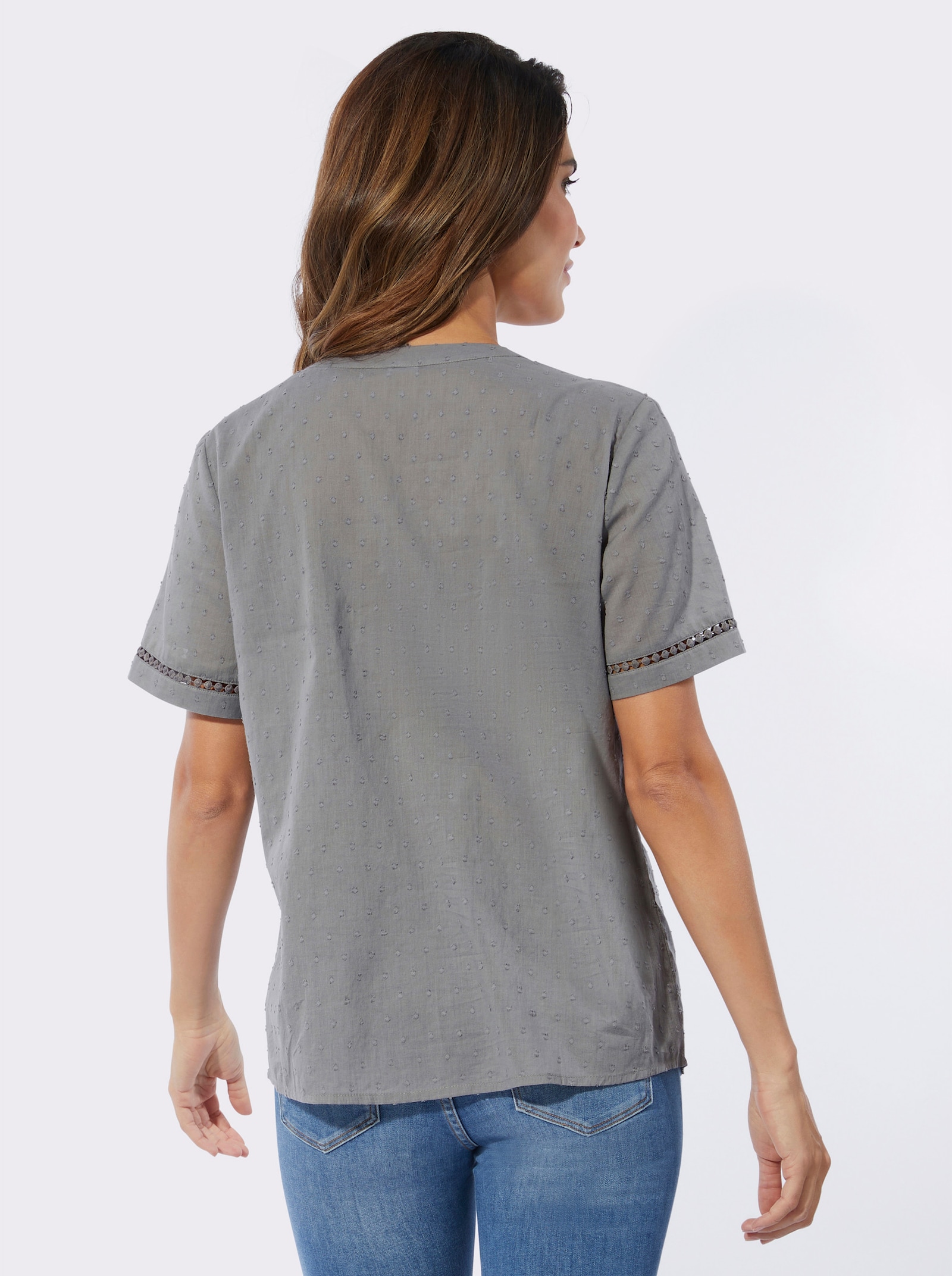 Schlupfbluse mit Pünktchenspitze - grau