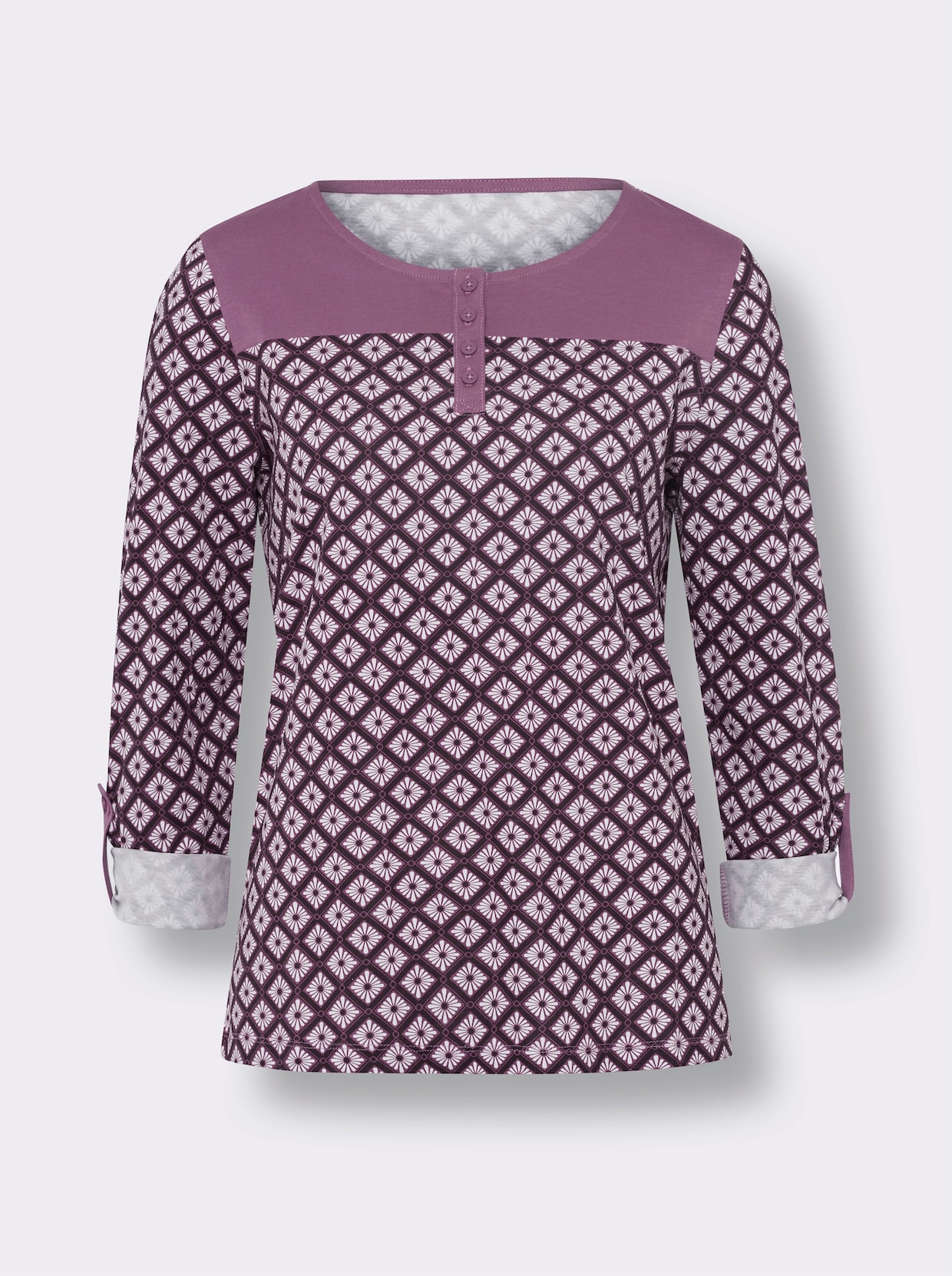 Tričko s kulatým výstřihem - fialová-bílá-potisk
