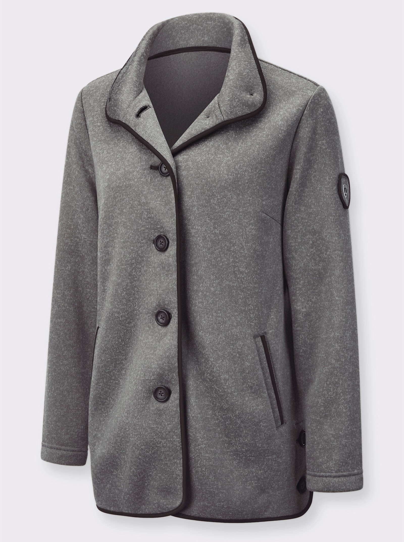 Fleecová bunda s vysokými bočními rozparky - šedá-melír