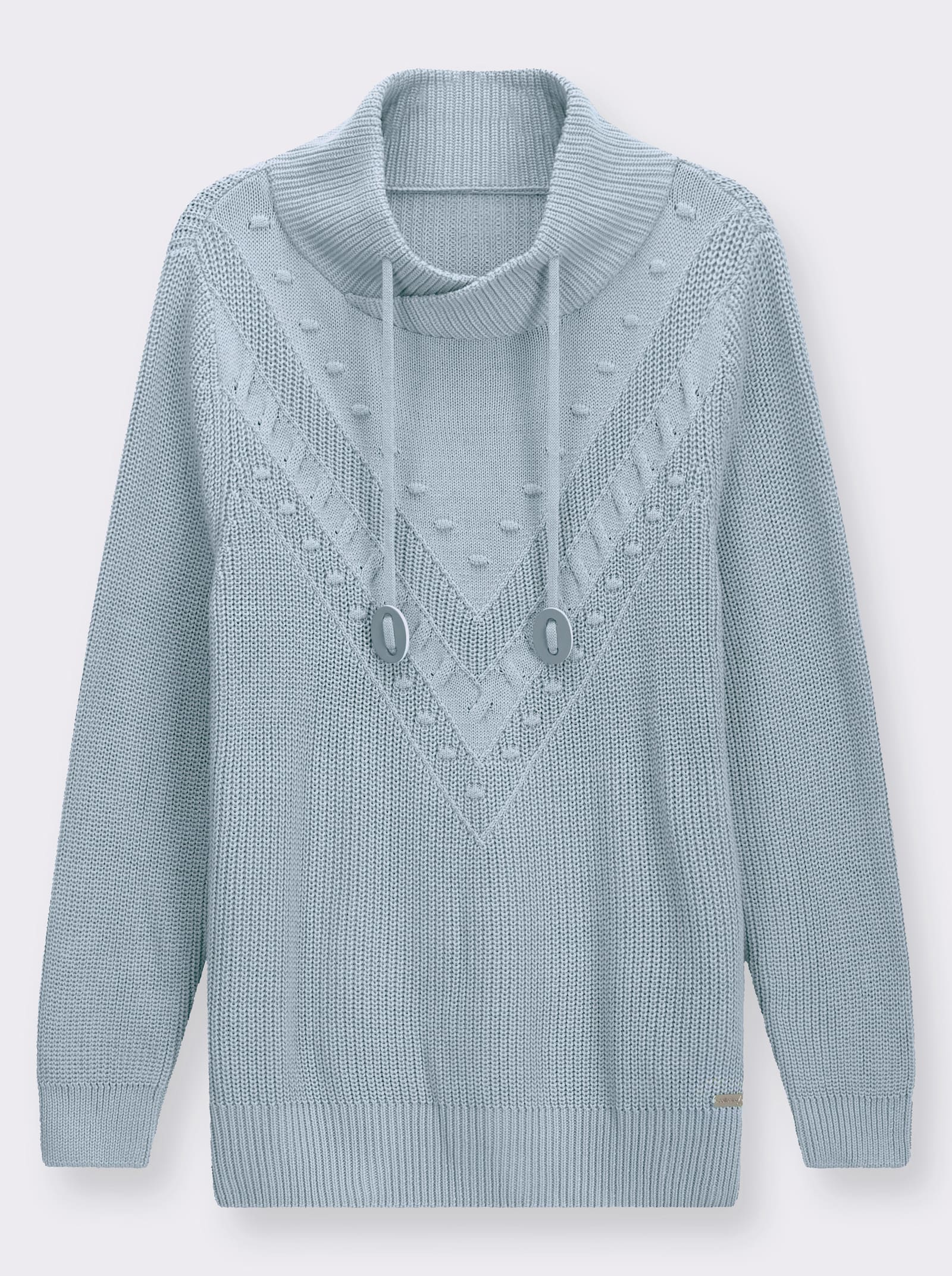 Strickpullover mit überlappendem Stehkragen - hellblau