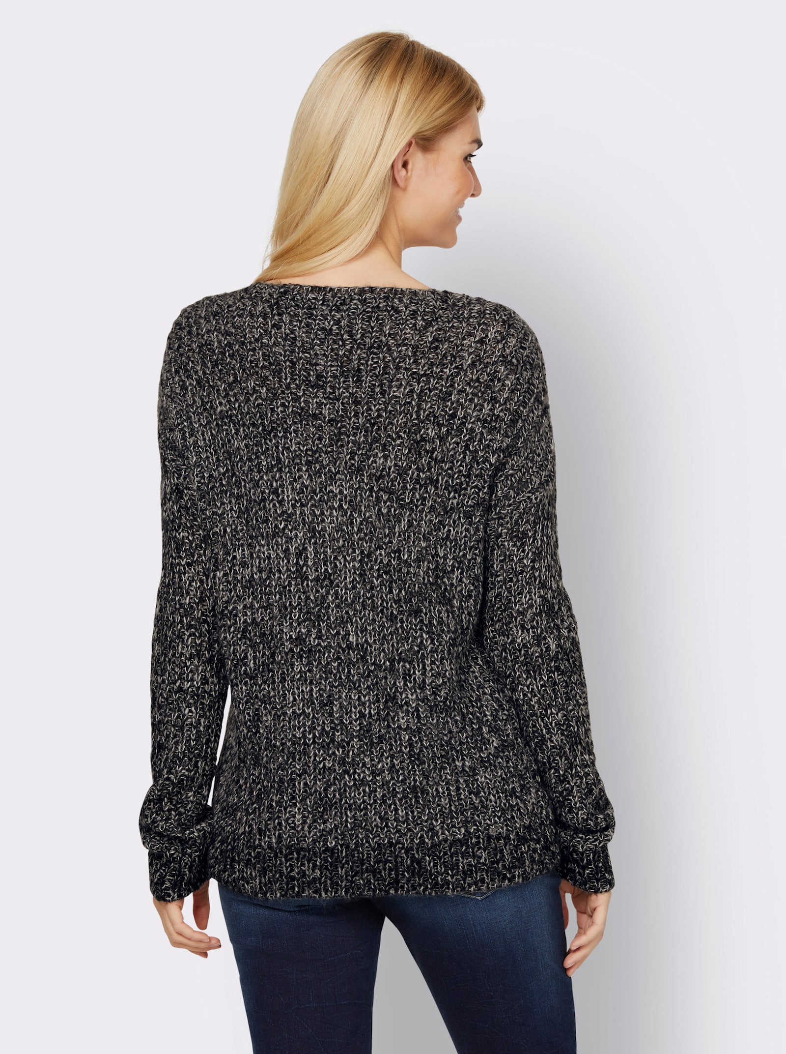 heine Pullover met V-hals in gemêleerde look - zwart gemêleerd