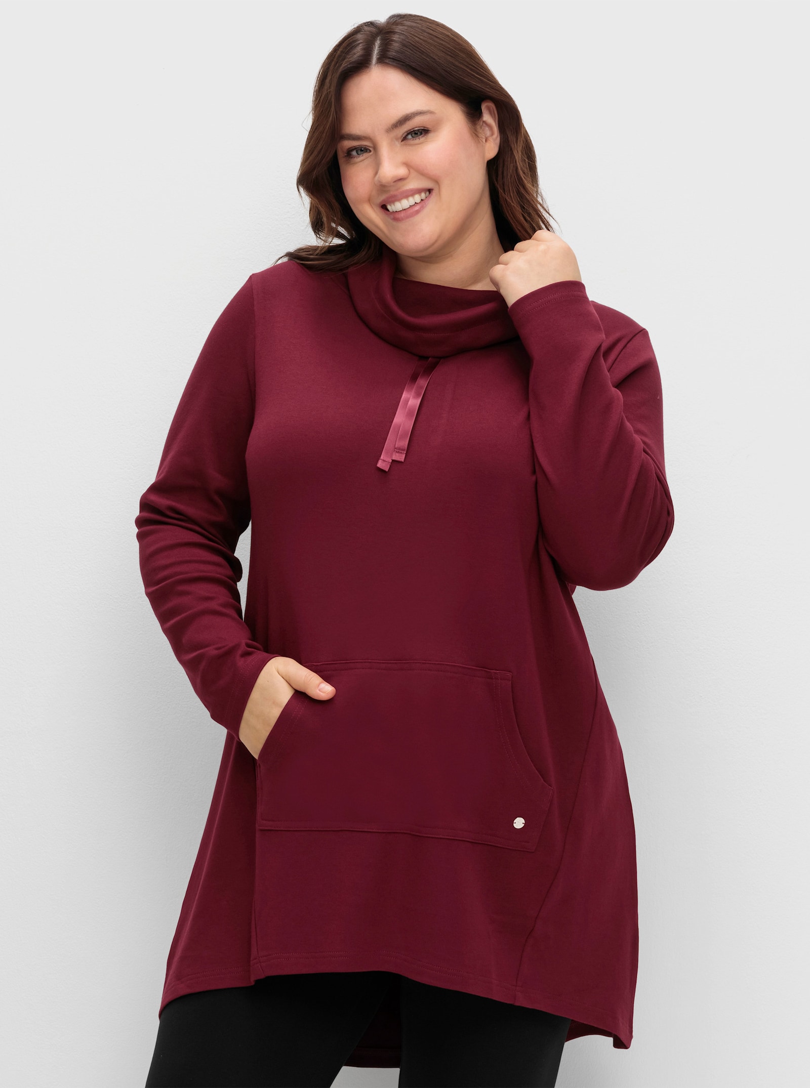 sheego Oversize-Shirt mit Satinbändern - weinrot