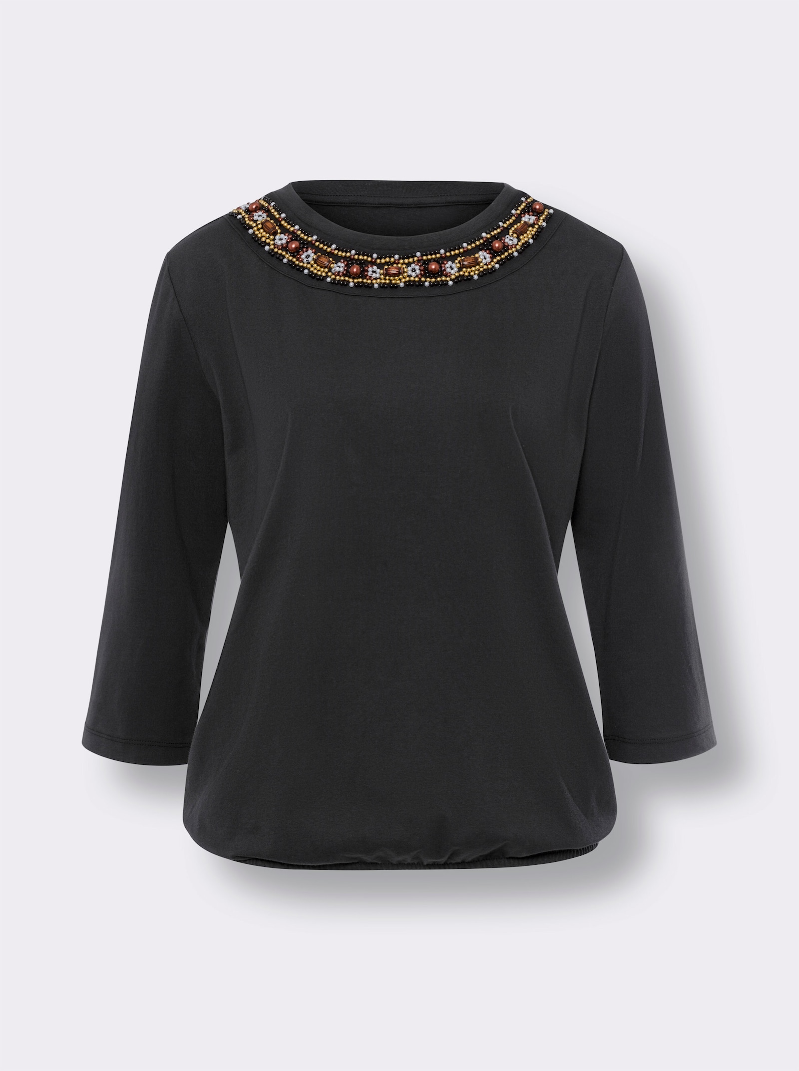 heine Rundhalsshirt mit Zierperlen - schwarz