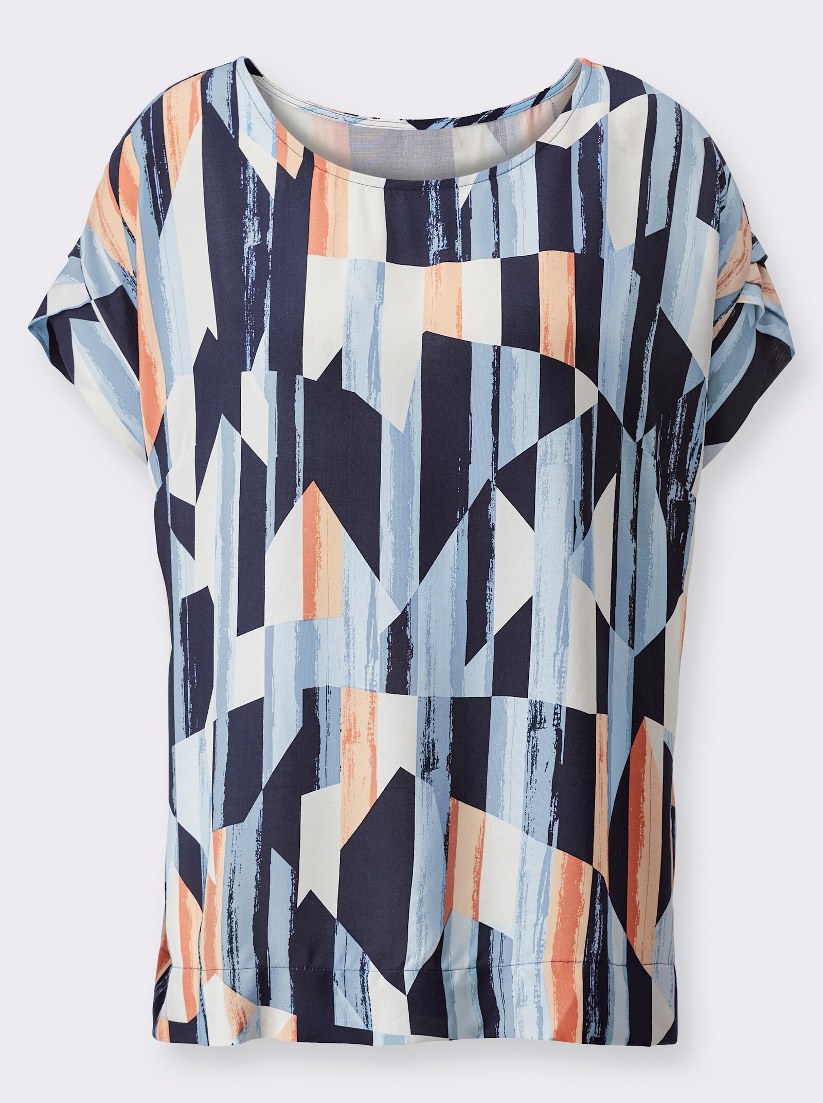 Blouse met print van pure viscose - middenblauw/papaja bedrukt