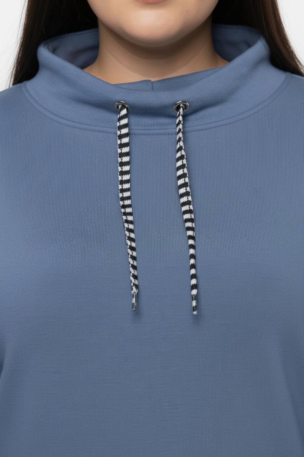 Sweatshirt mit gestreiftem Bindeband - mittelblau