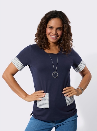 Kurzarmshirt mit silberfarbigen Details - marine
