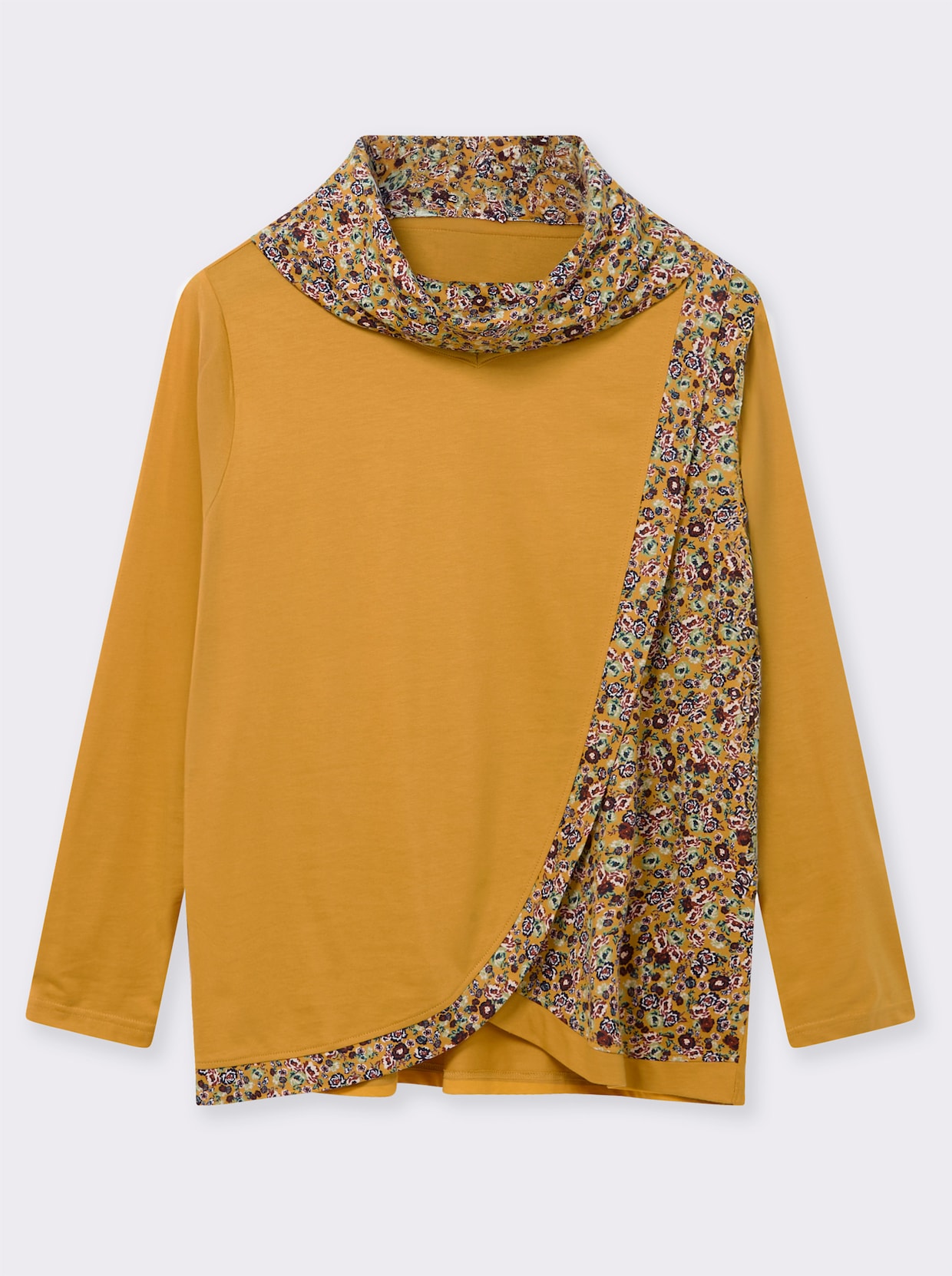 Rollkragenshirt in Wickel-Optik - ocker-marine-gemustert