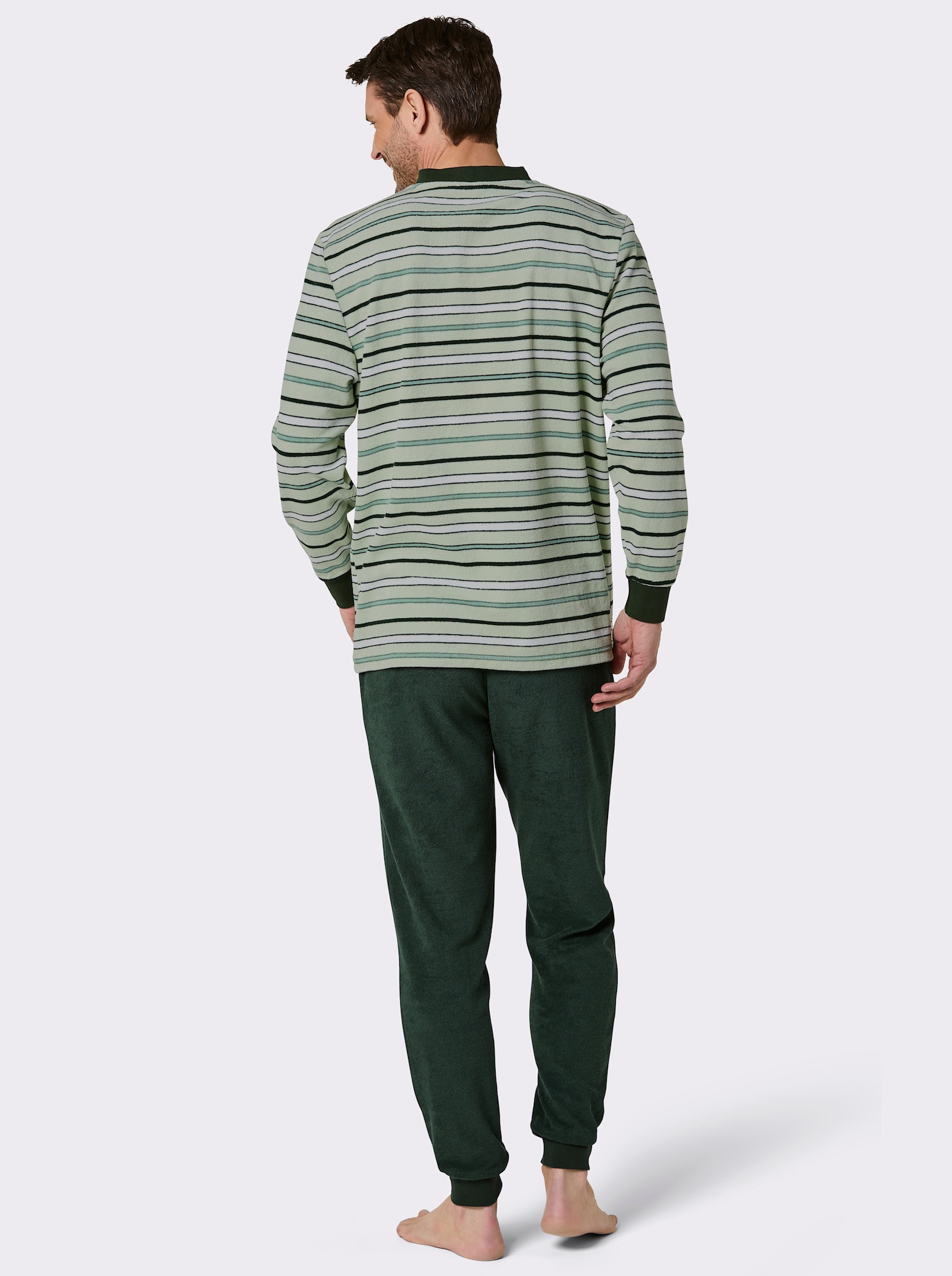 wäschepur men Schlafanzug - zartmint-moos-gestreift