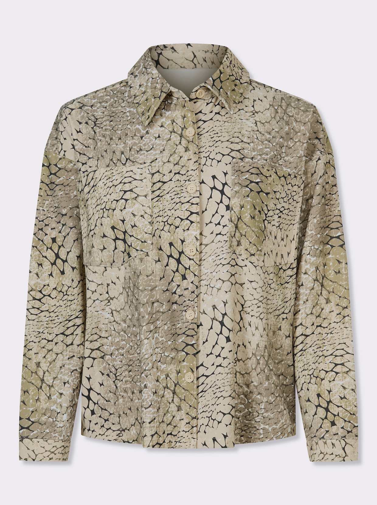 heine Jersey-Bluse - khaki-sand-bedruckt
