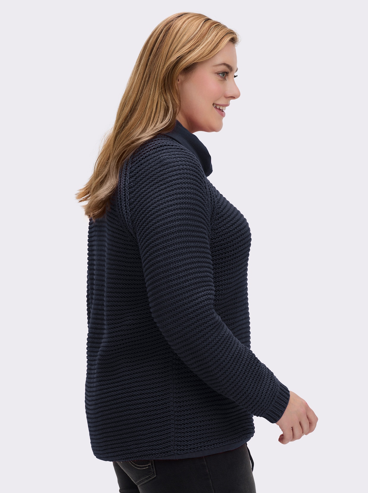 Rollkragenpullover mit Tunnelzug und Bindeband - marine