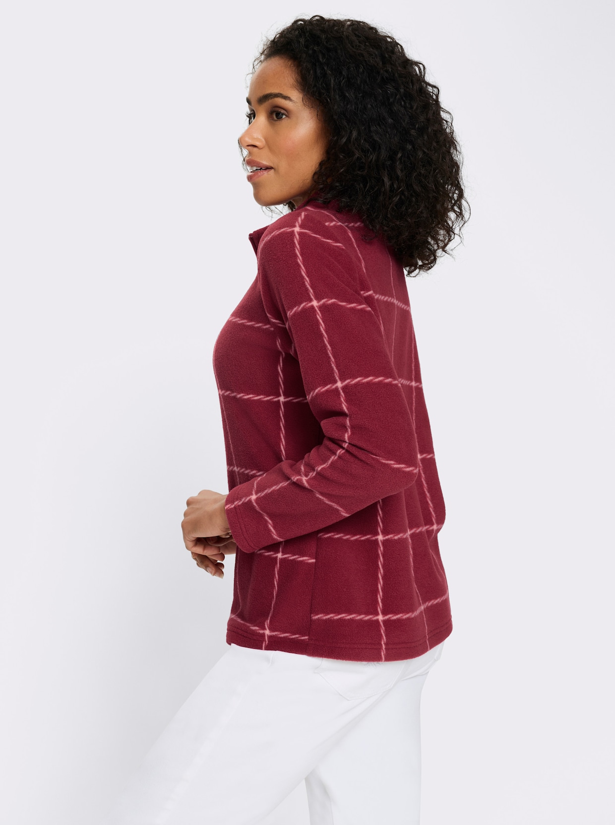 Fleeceshirt mit Karo-Muster - dunkelrot-ecru-kariert
