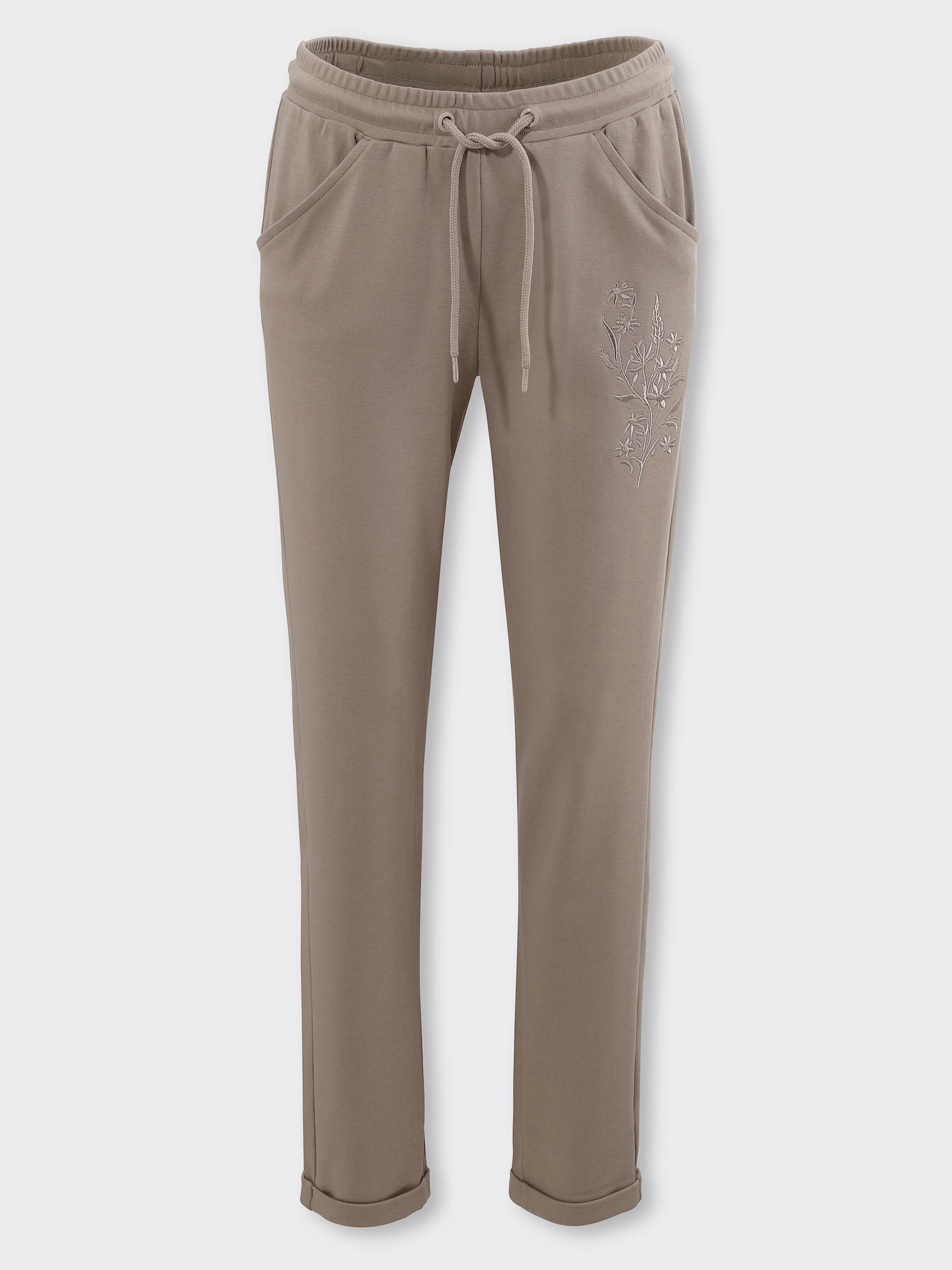 Sweathose mit Blütenstickerei - sesam