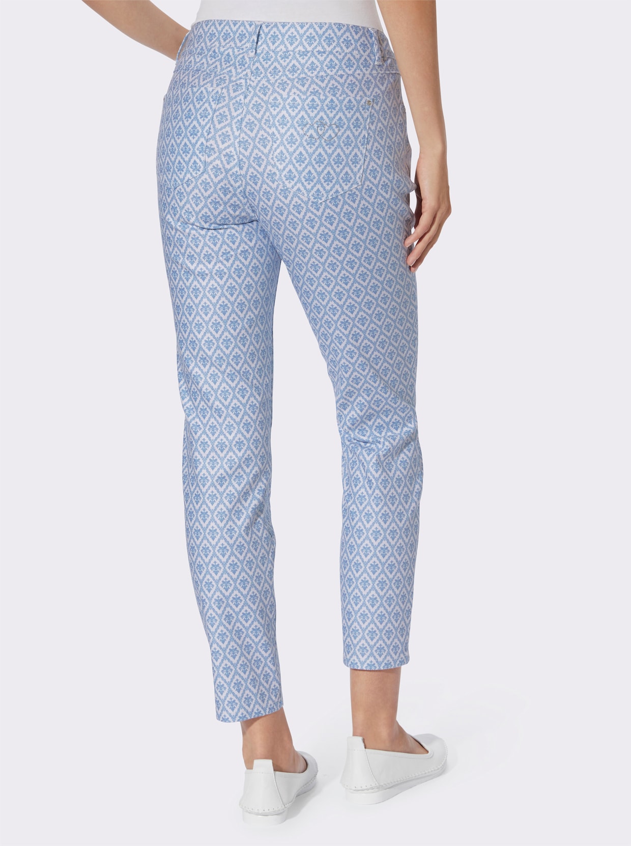 heine 7/8-broek - blauw/ecru bedrukt