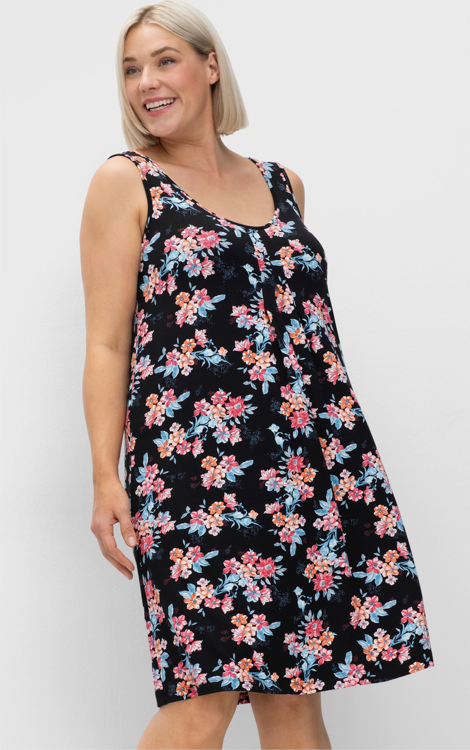 sheego Strandkleid mit Grafikprint - schwarz-bunt