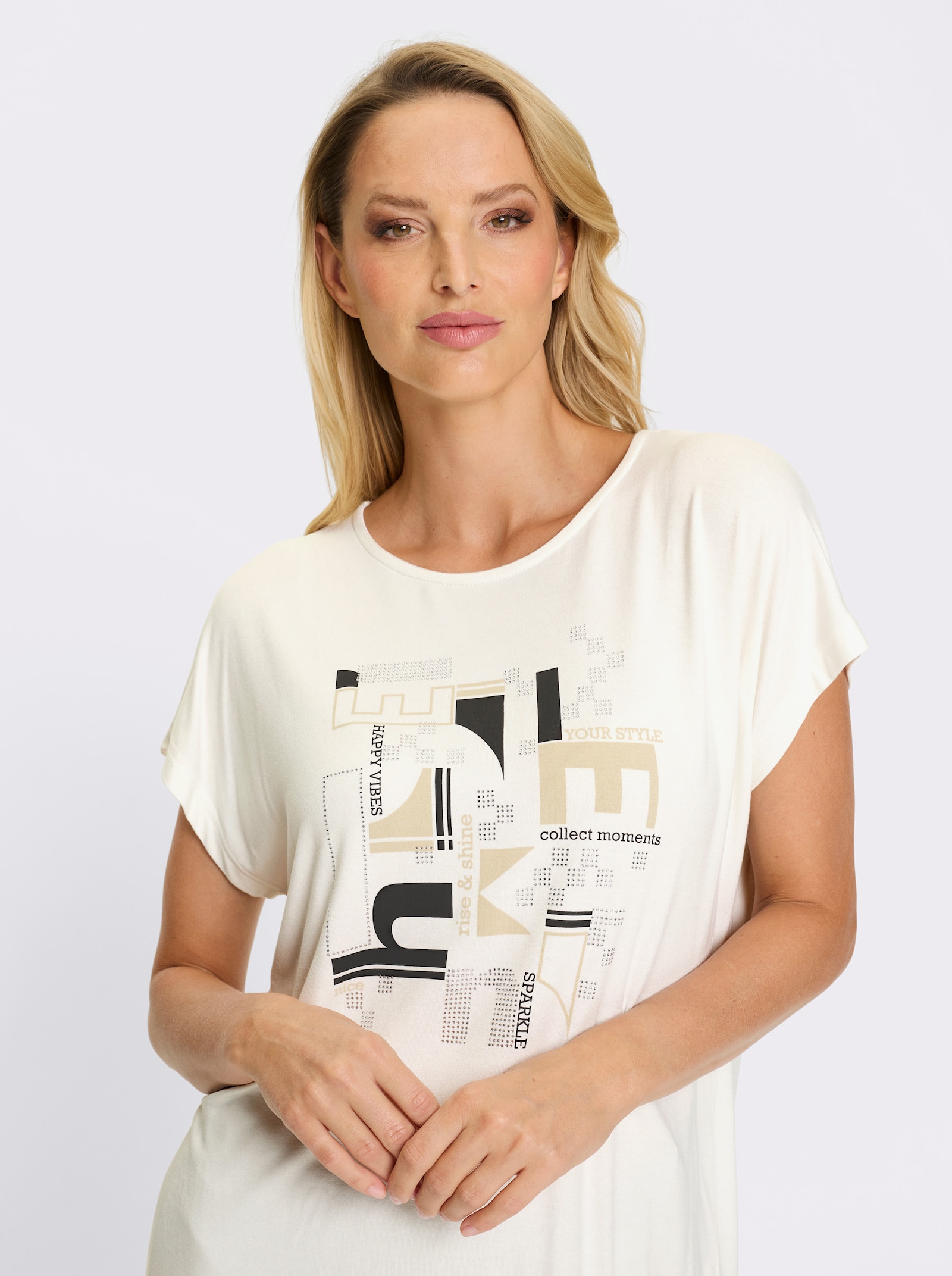 heine Kurzarmshirt mit glitzernden Steinchen - ecru