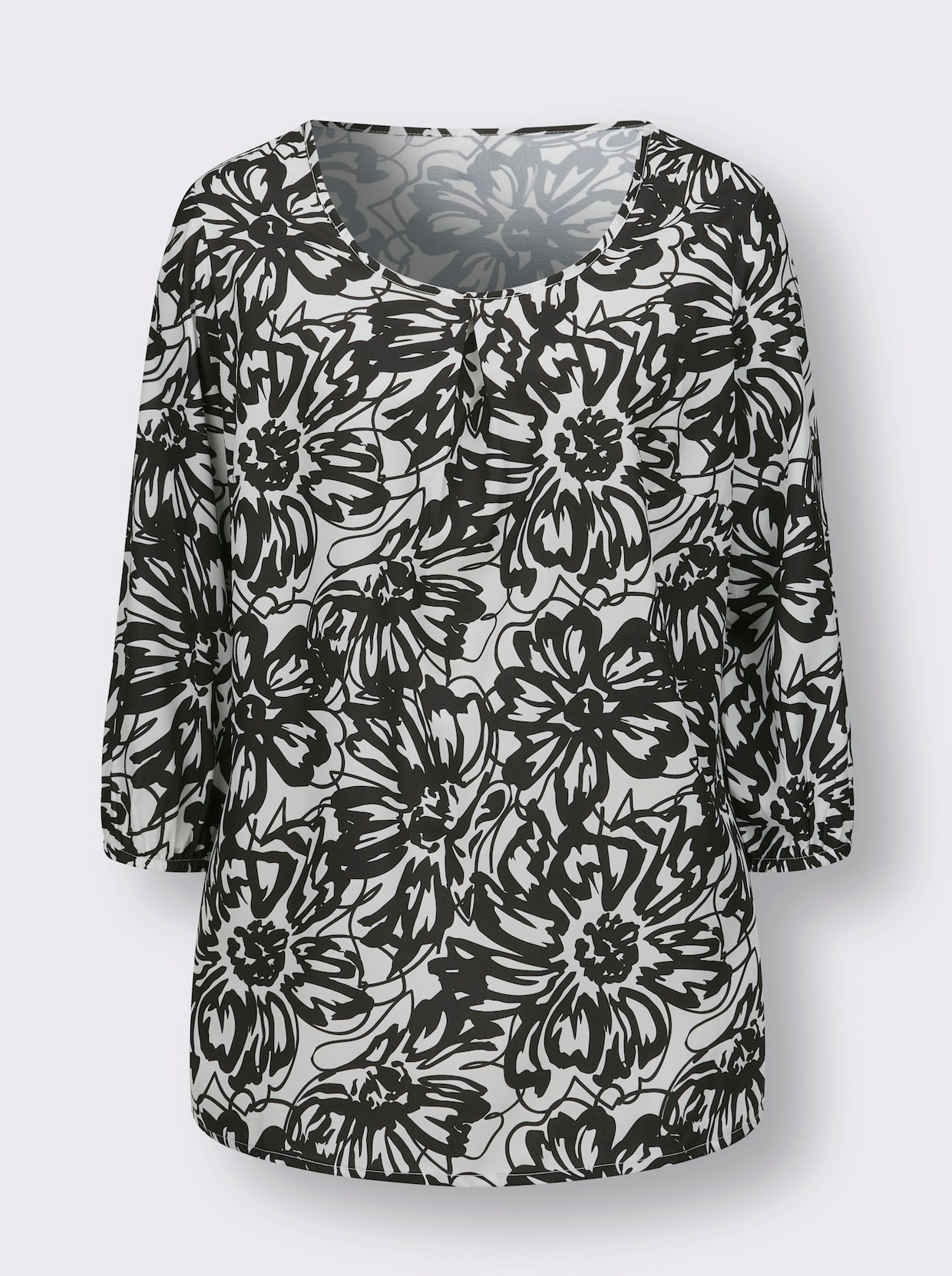 Comfortabele blouse - ecru/zwart geprint
