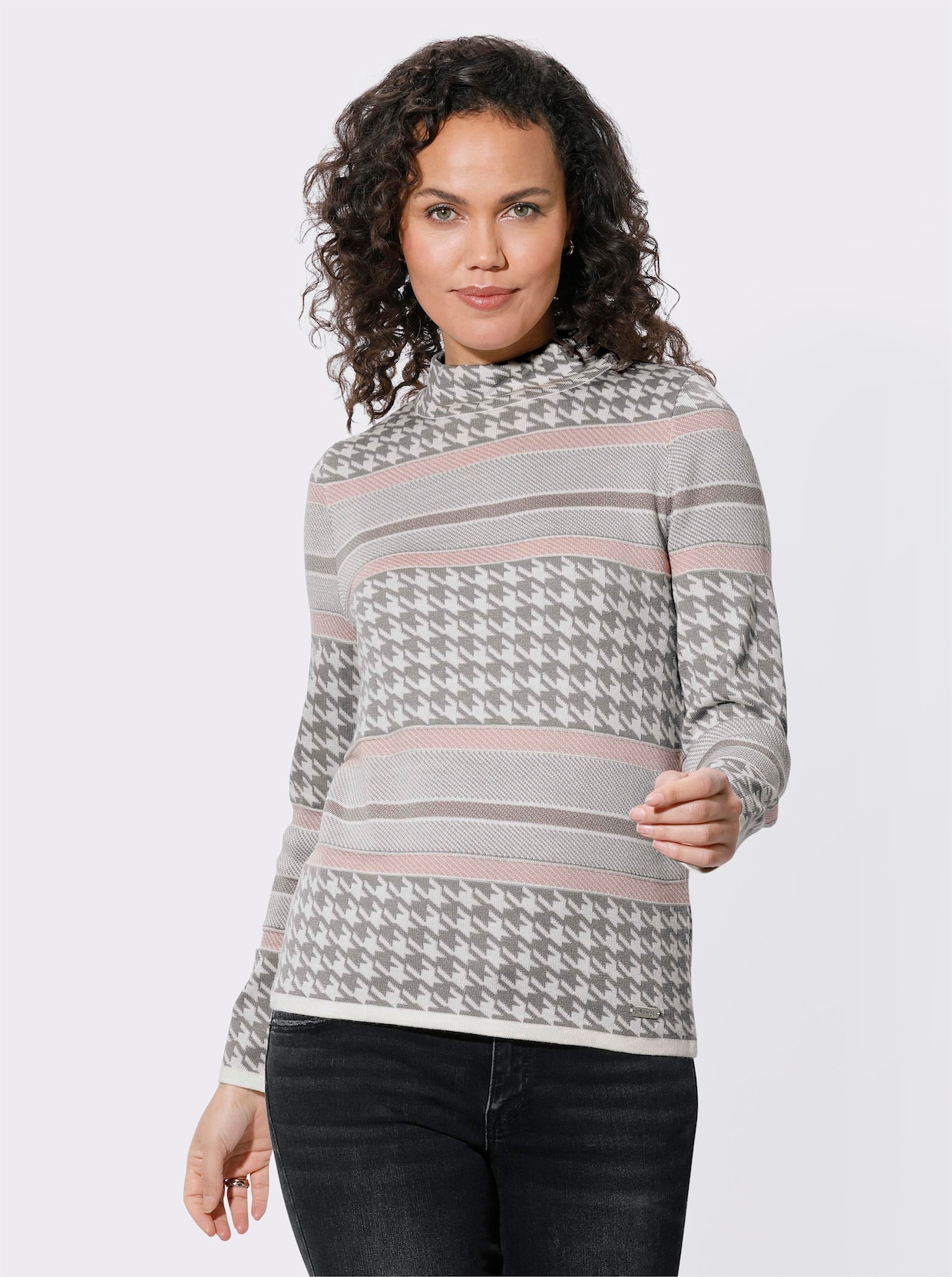 Pullover - puder-steingrau-gemustert