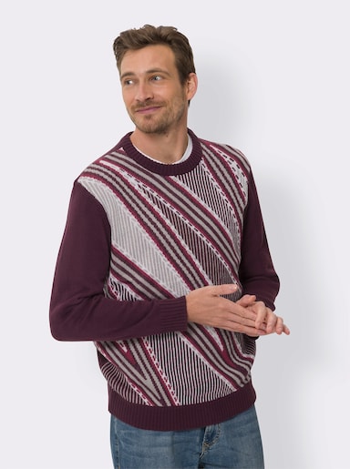 Rundhals-Pullover - kirsche-gemustert