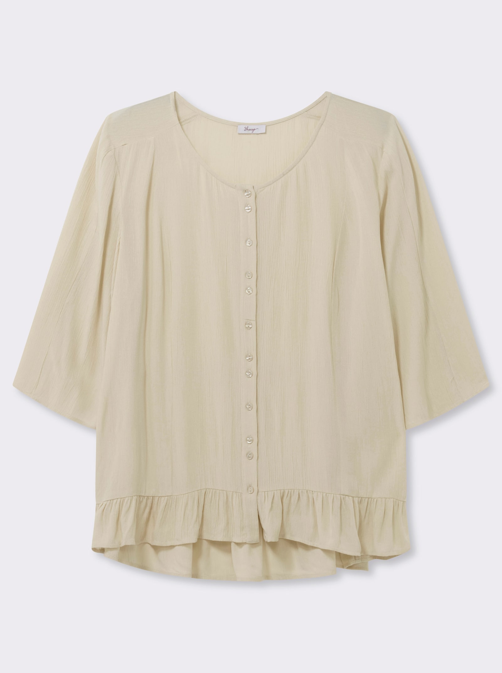 sheego Crinklebluse mit Volant am Saum - sand
