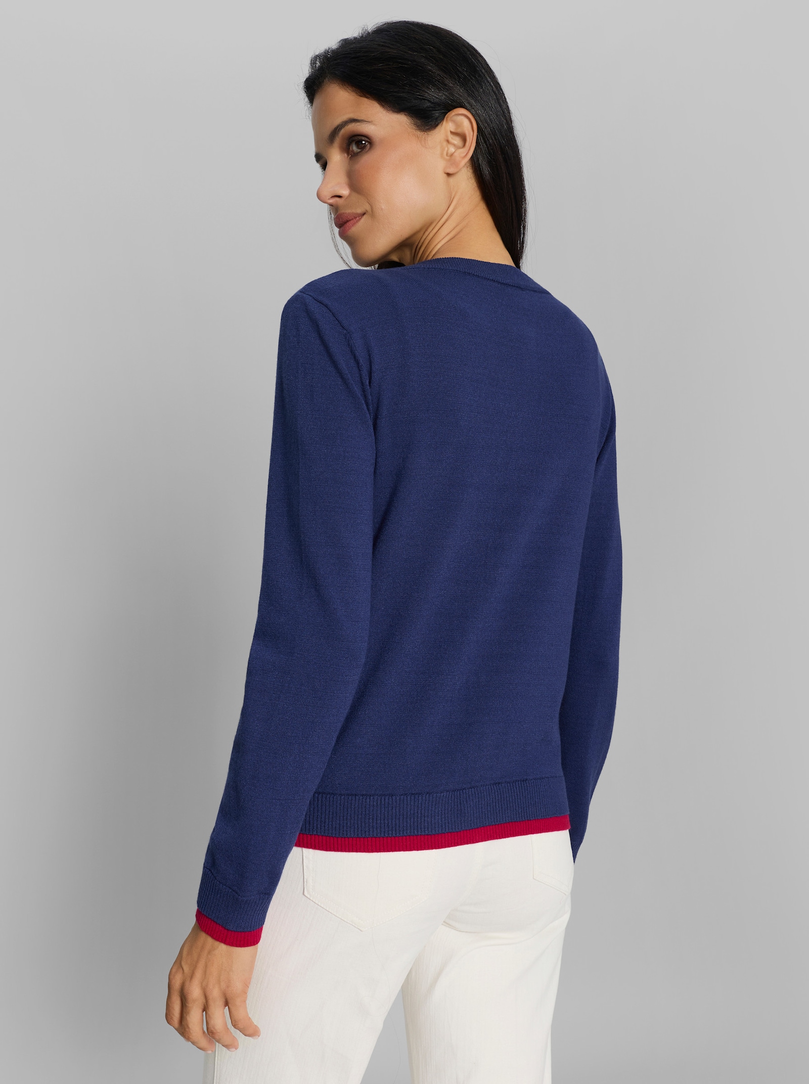 heine Strickjacke mit goldfarbenen Knöpfen - royalblau-rot