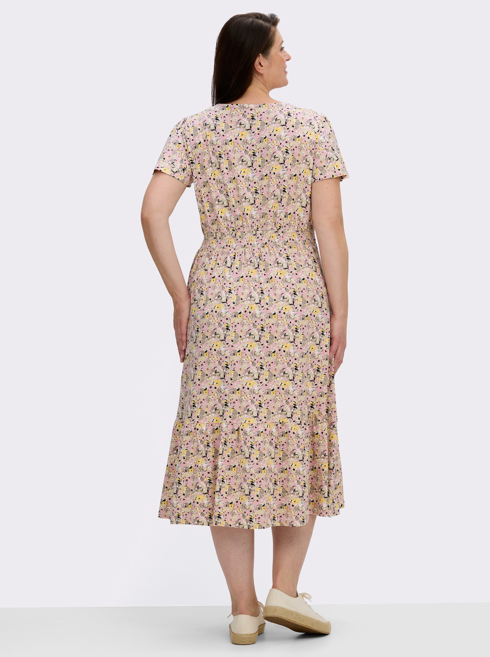 Jerseykleid mit Flügelärmeln - hortensie-gelb-bedruckt