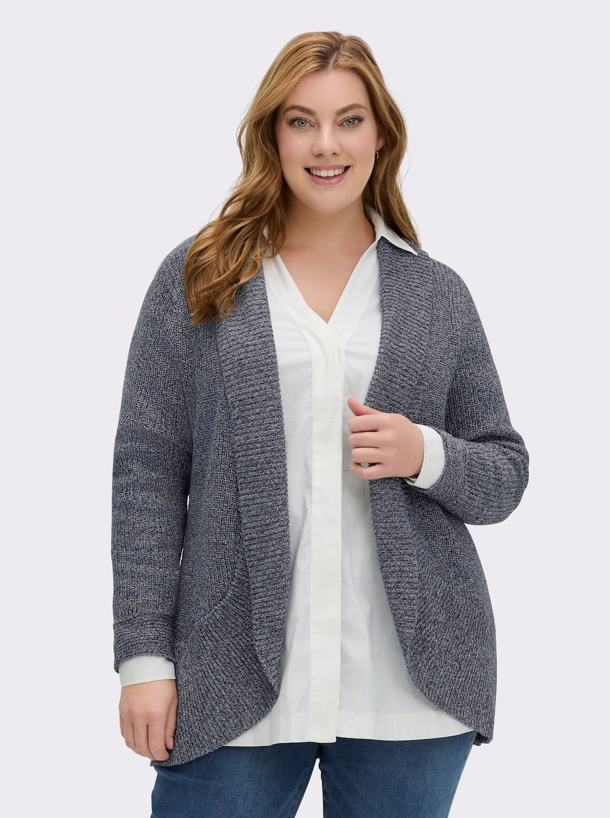 Strickjacke mit Schalkragen - marine-meliert