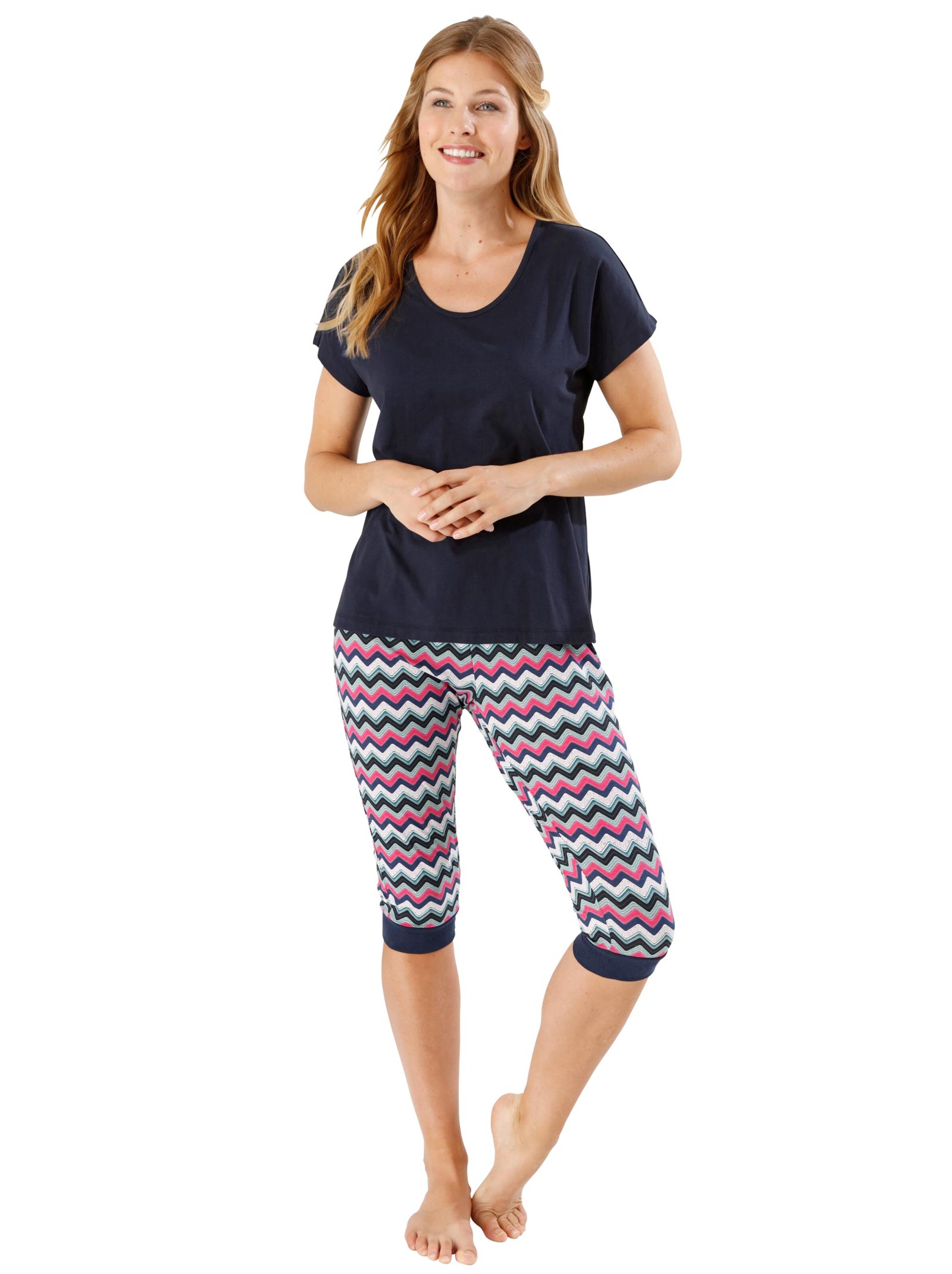 Capri-Schlafanzug - marine-bedruckt