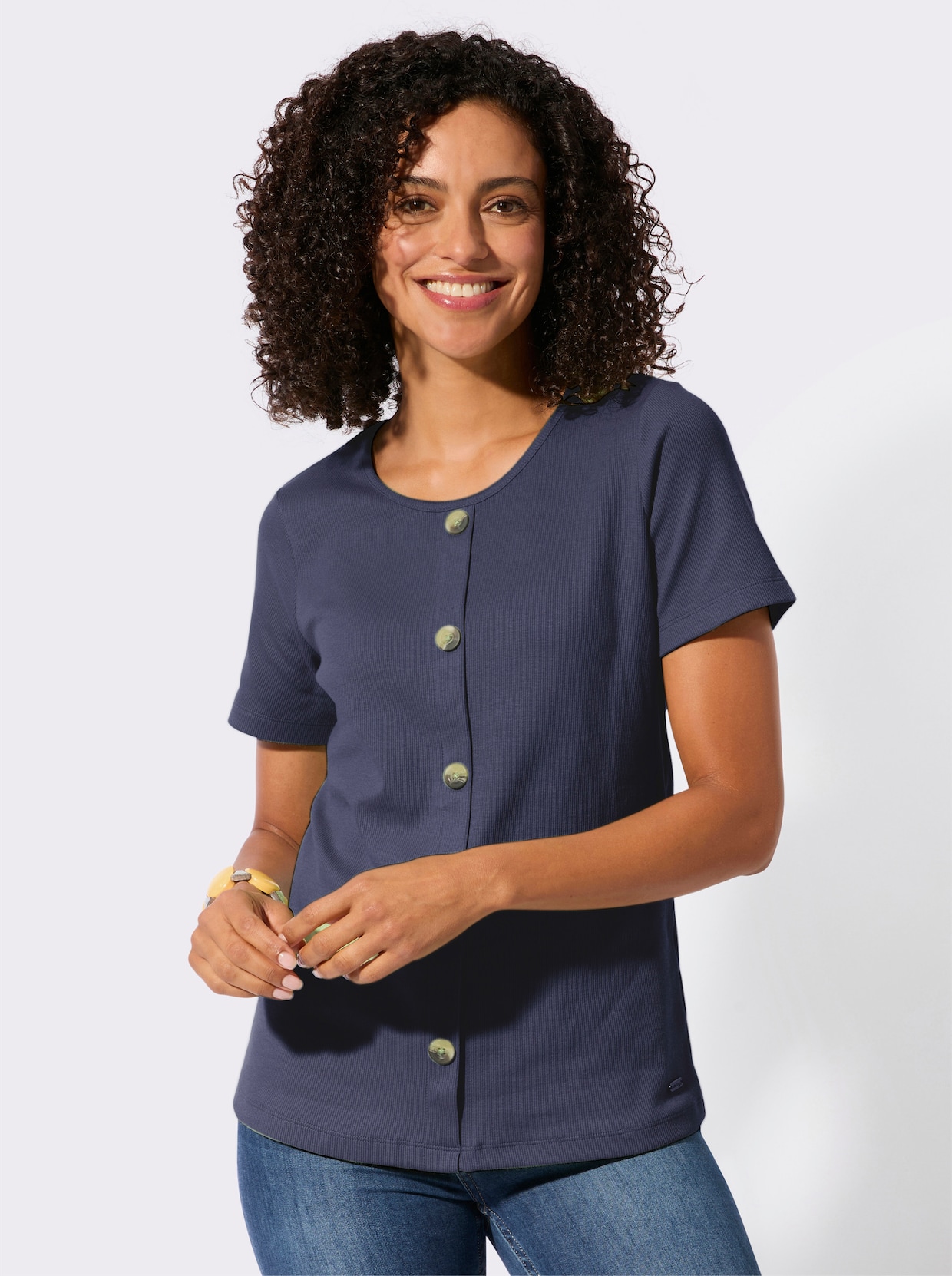 Rundhalsshirt in Rippen-Jersey-Qualität - marine