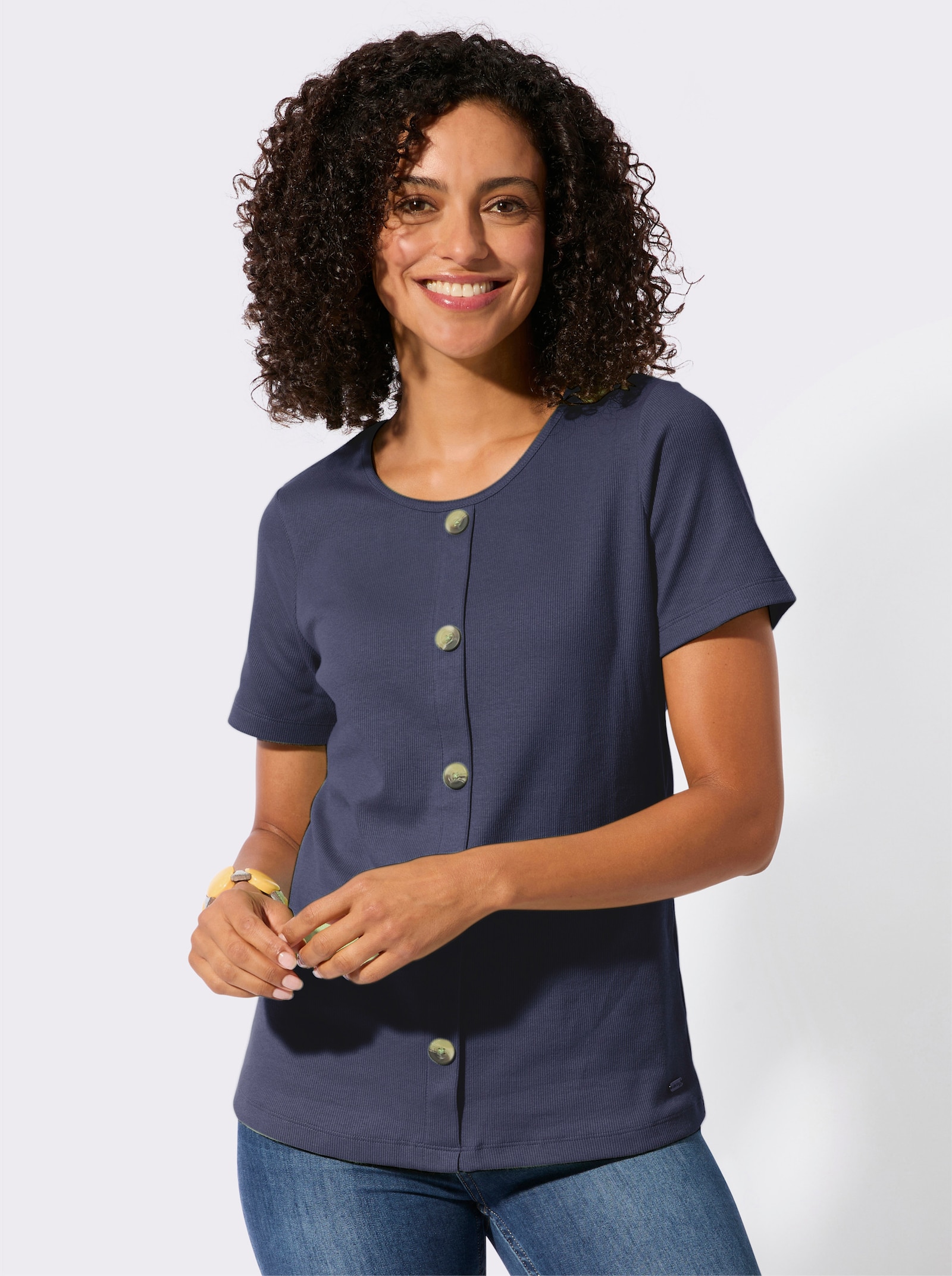 Rundhalsshirt in Rippen-Jersey-Qualität - marine