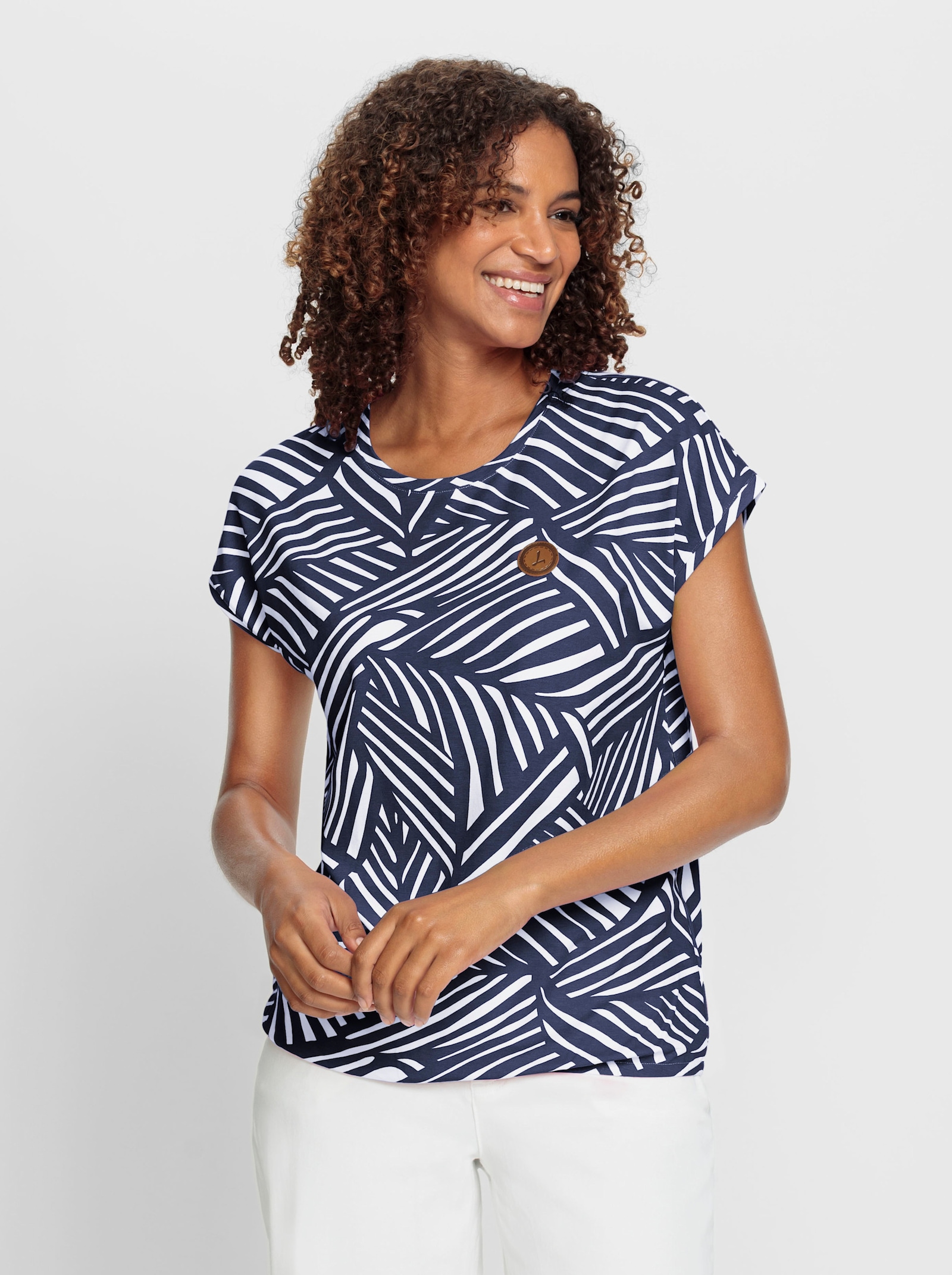 Shirt im zweifarbigen Dessin, pflegeleicht - marine-weiß-bedruckt