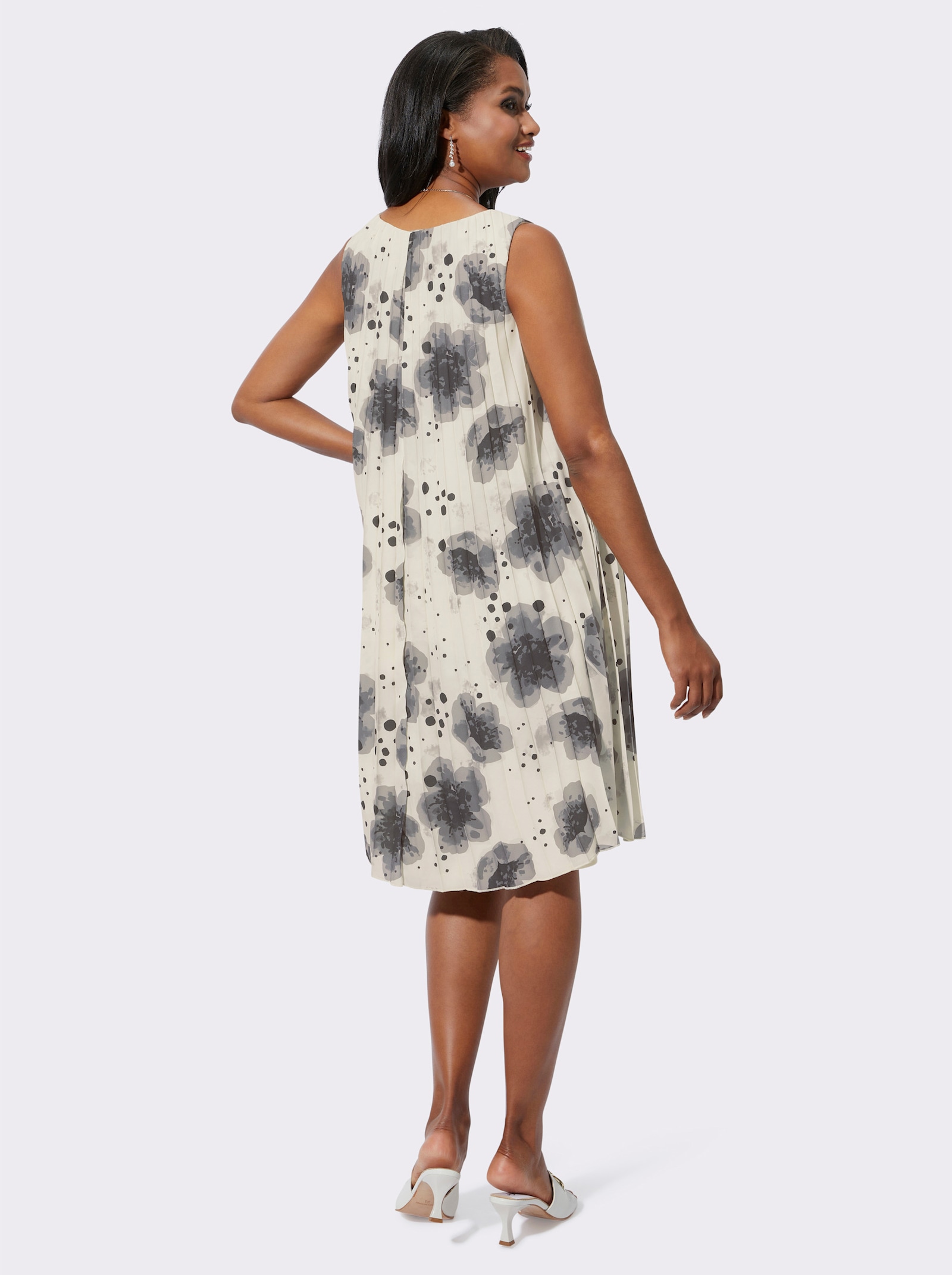 Plisseekleid in leichter A-Linie - champagner-grau-bedruckt