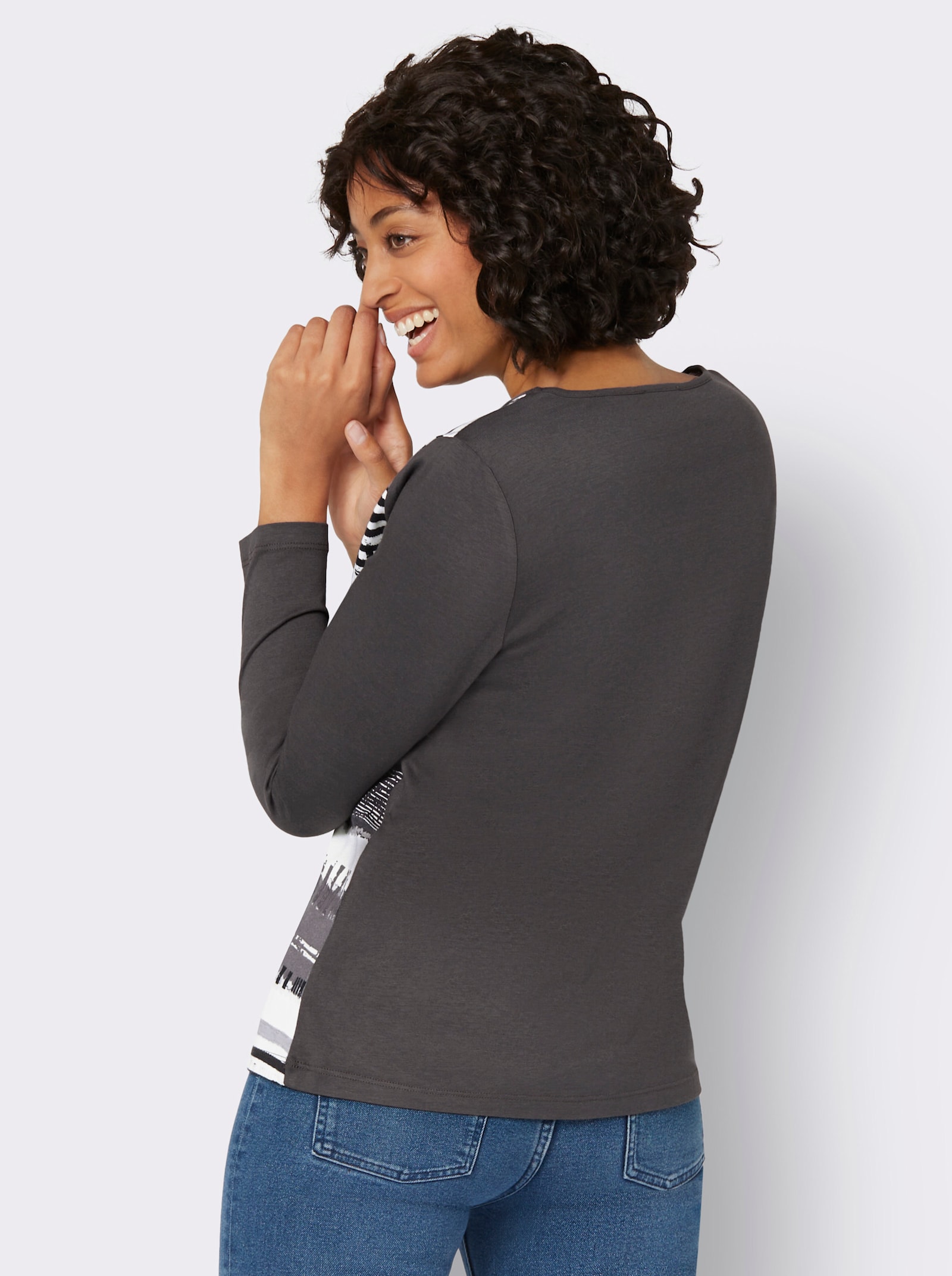 Shirt met lange mouwen en grafisch patroon voor - donkergrijs gestreept