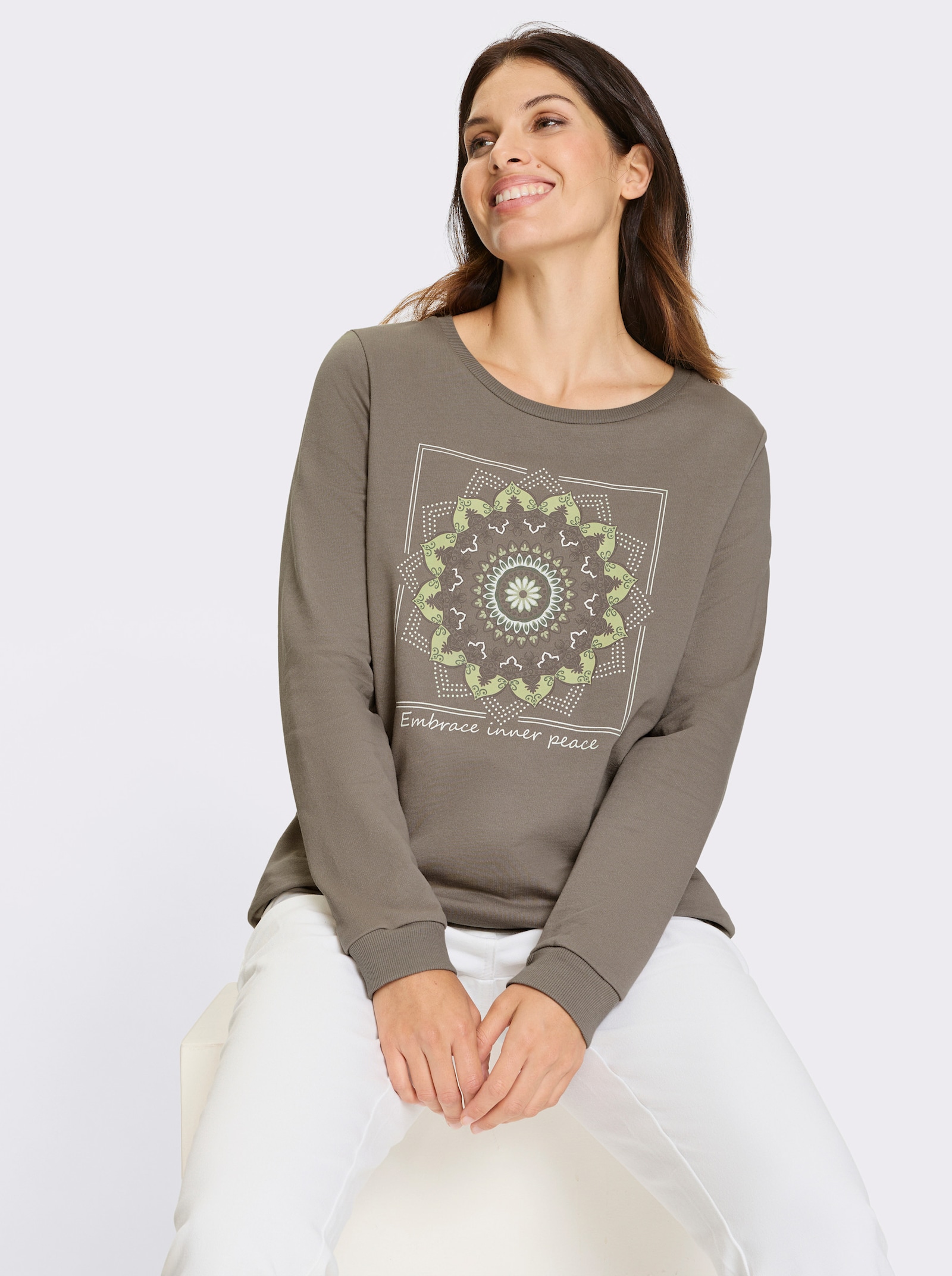 Sweatshirt mit Mandala-Druck - taupe-lindgrün