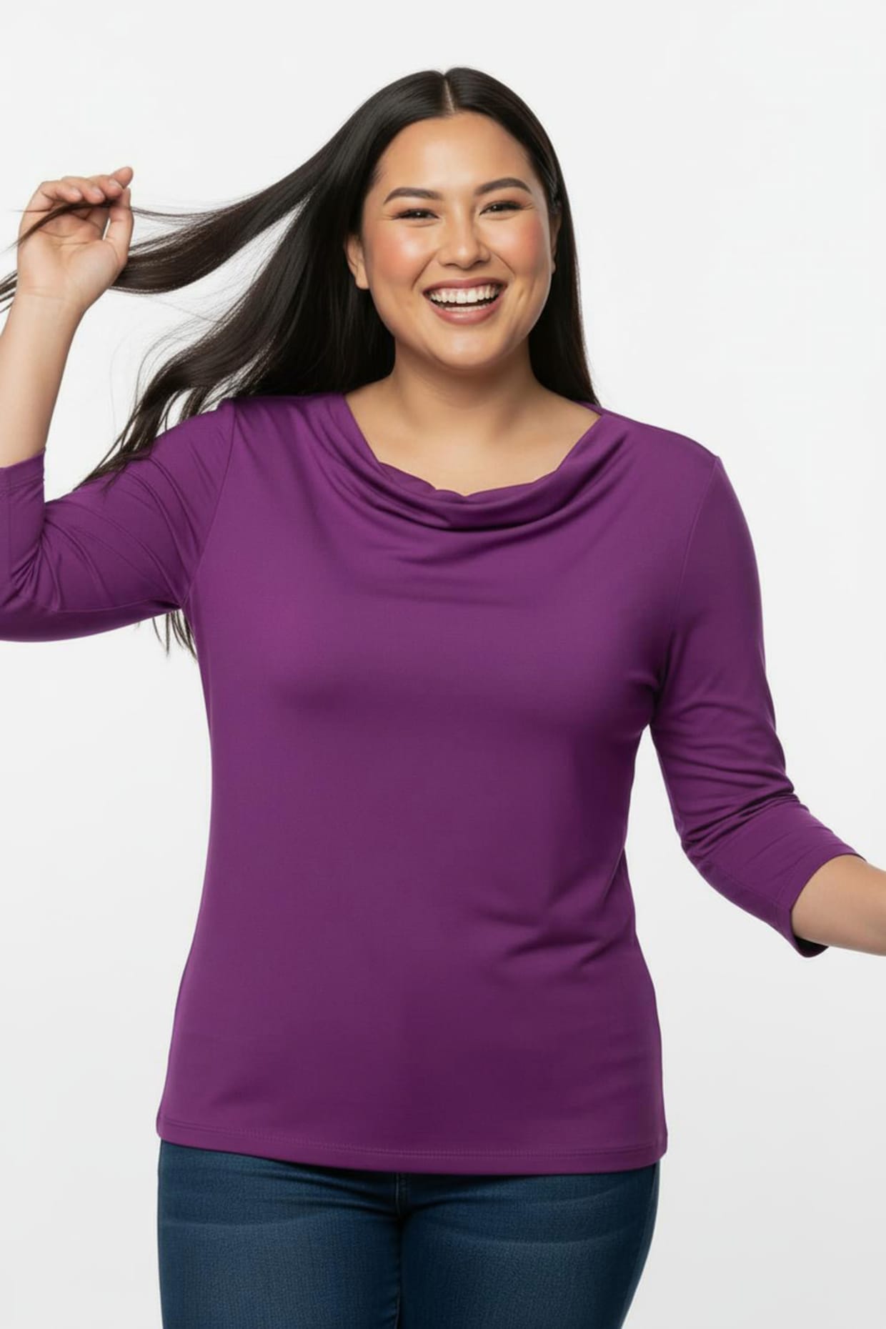 Wasserfallshirt mit 3/4-langen Ärmeln - violett