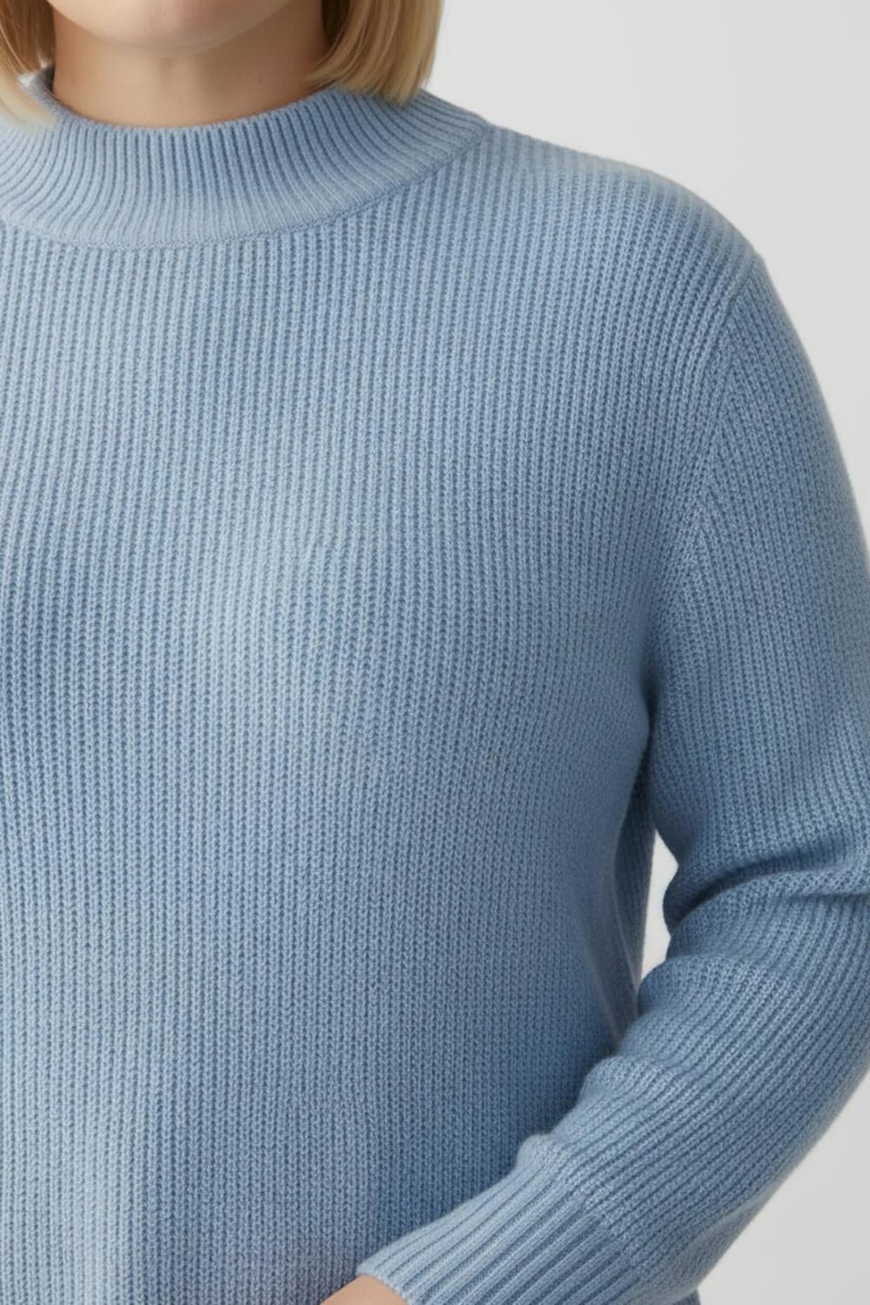 Stehkragenpullover mit Baumwolle - eisblau