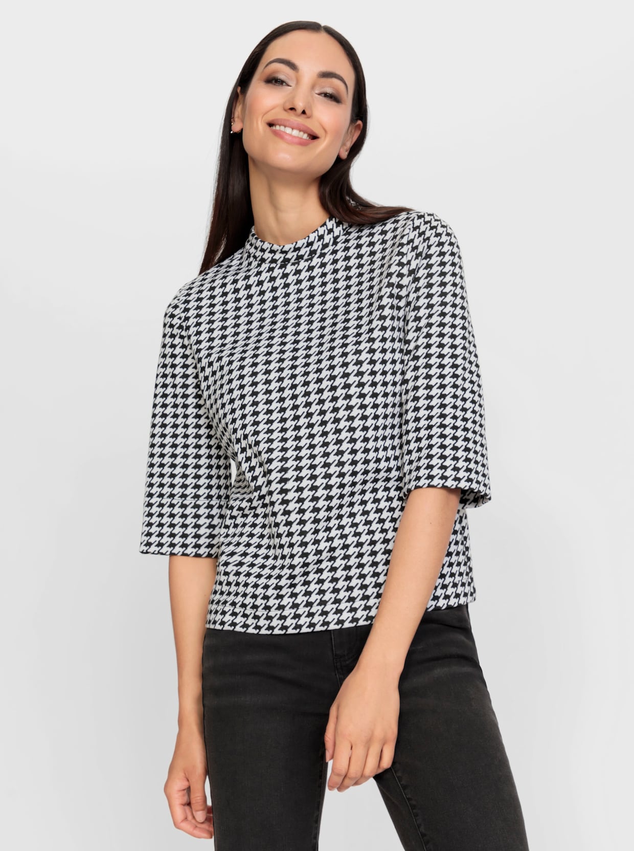heine Shirt met opstaande kraag - zwart/wit pepita