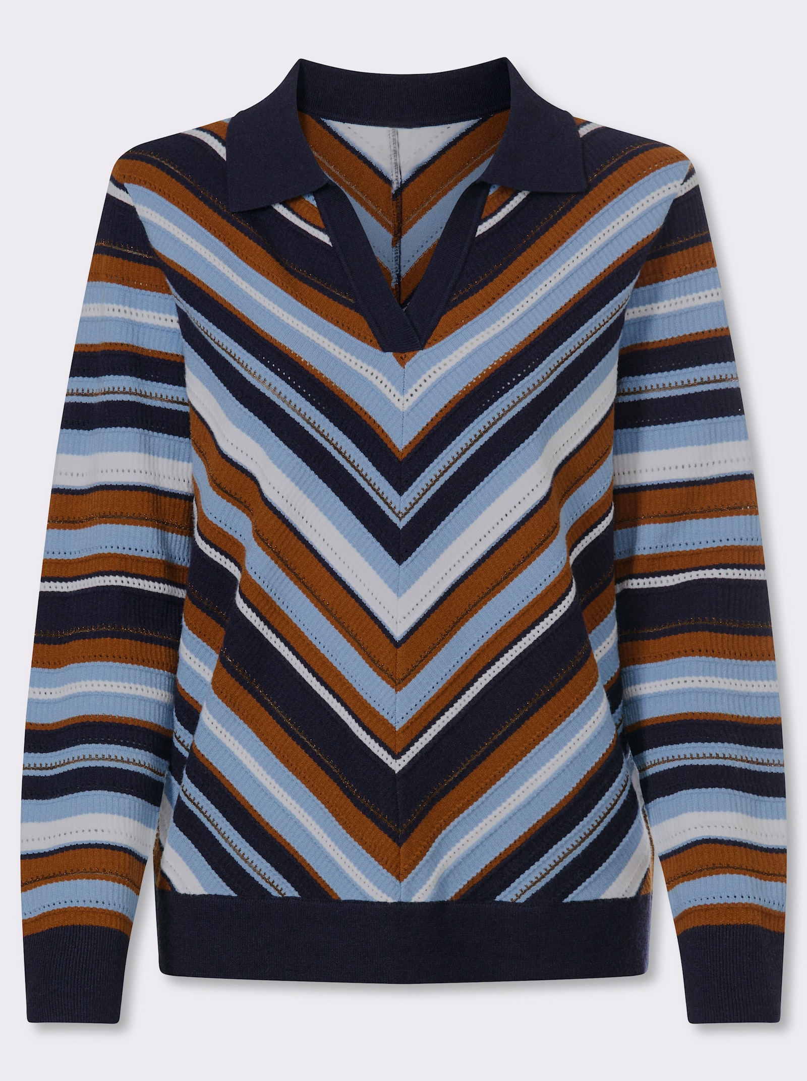 heine Polopullover im Ajourstrick - marine-bleu-gestreift