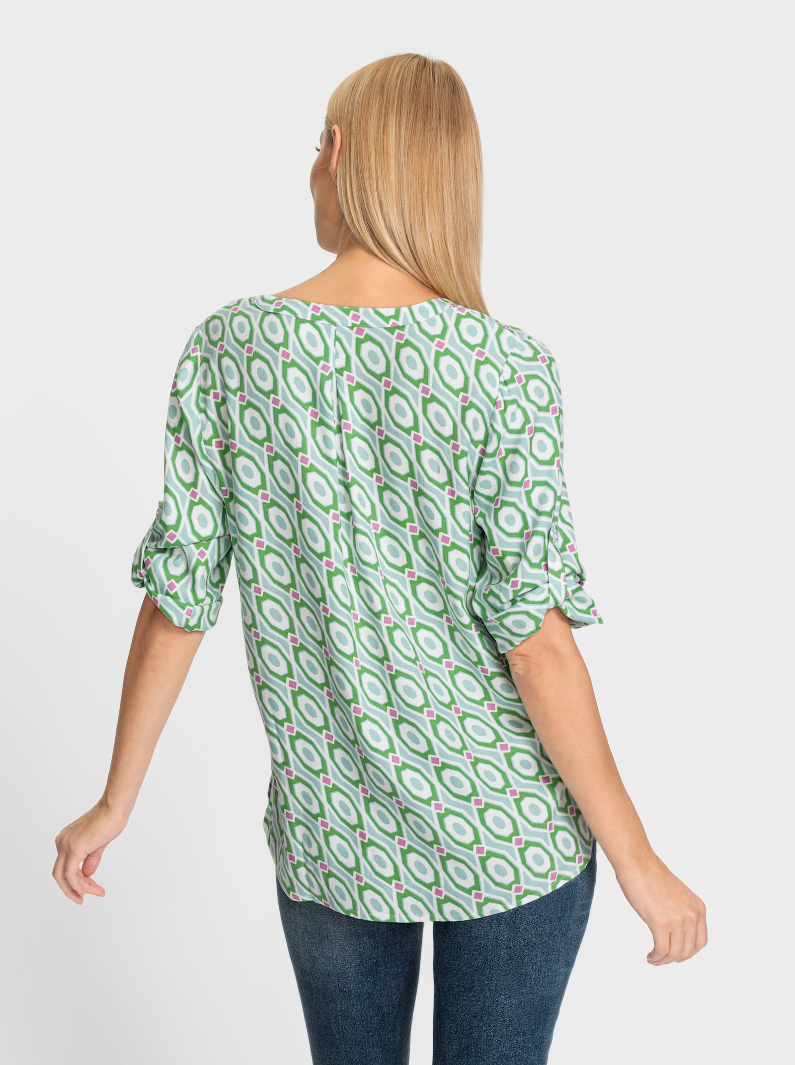 heine Schlupf-Bluse mit Seitenschlitzen - ecru-mint-bedruckt