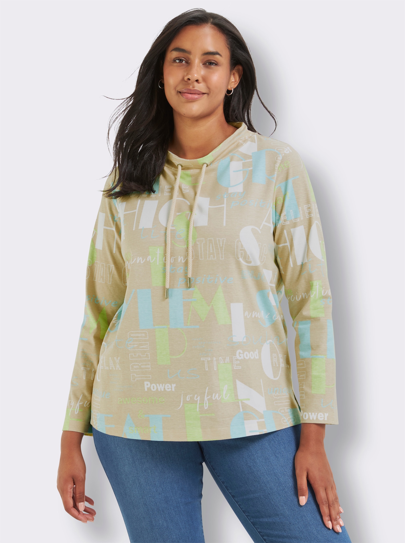 Langarmshirt - sand-mint-bedruckt