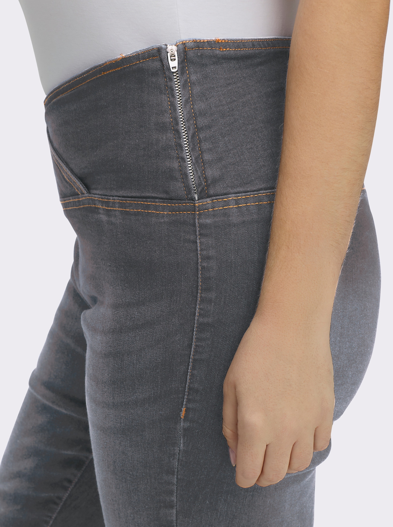 Stretch-Jeans mit überlappendem Bund - anthrazit-grey-denim