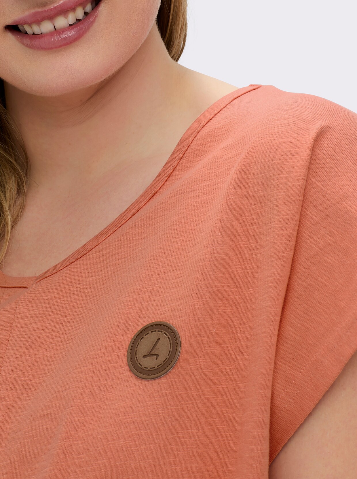 Kurzarmshirt Saum in Knoten-Optik - papaya