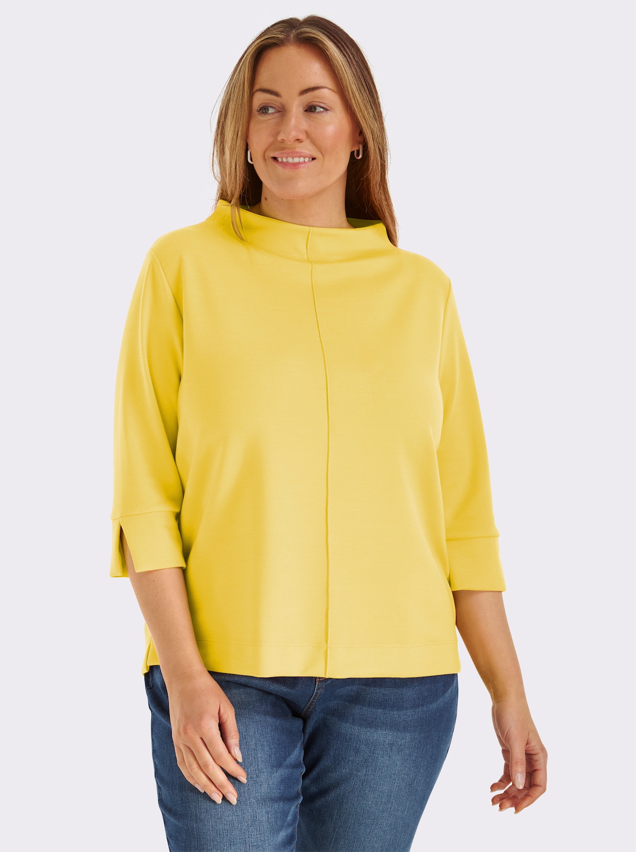 Stehkragenshirt mit 3/4-Ärmeln - zitrone