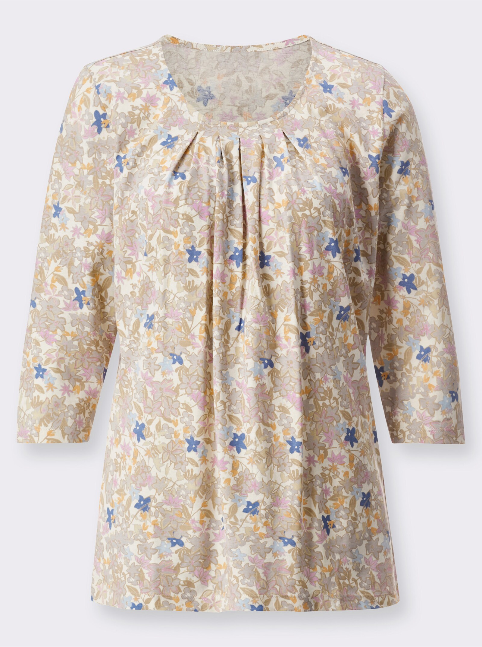 Shirt met 3/4-mouwen in bloemdessin - champagne geprint