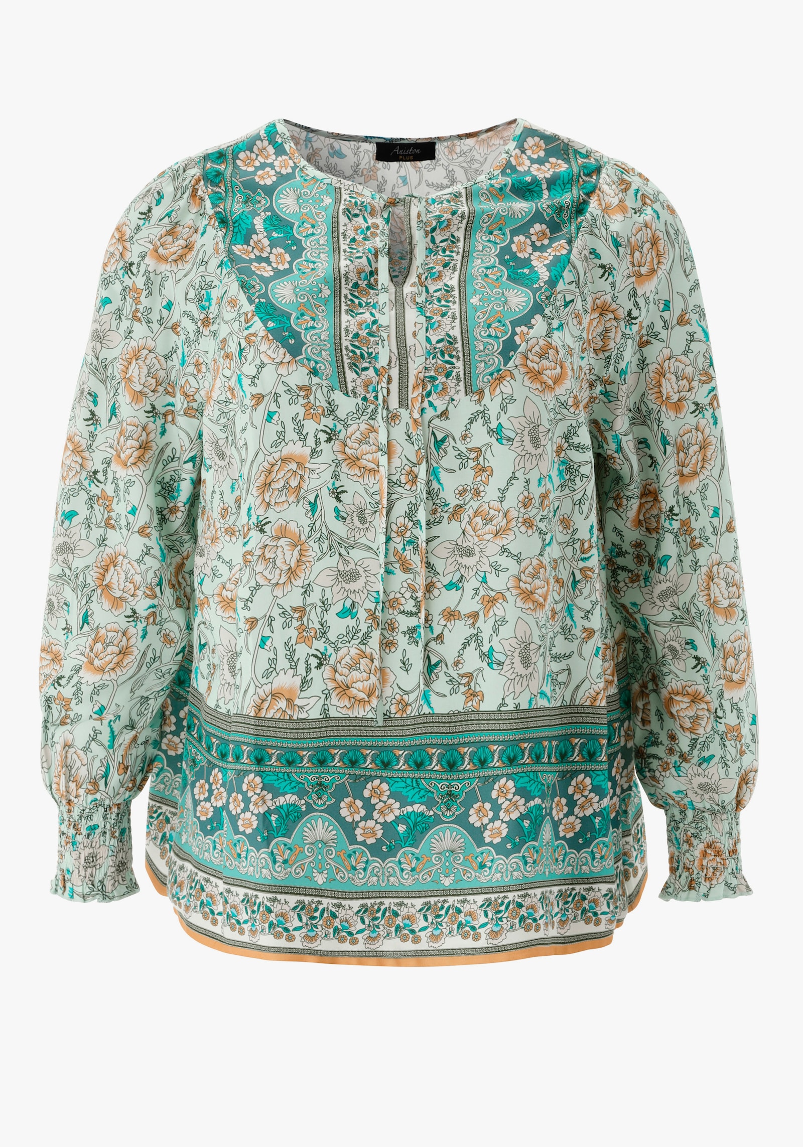 Aniston PLUS Schlupfbluse - türkis-braun-weiß-schwarz