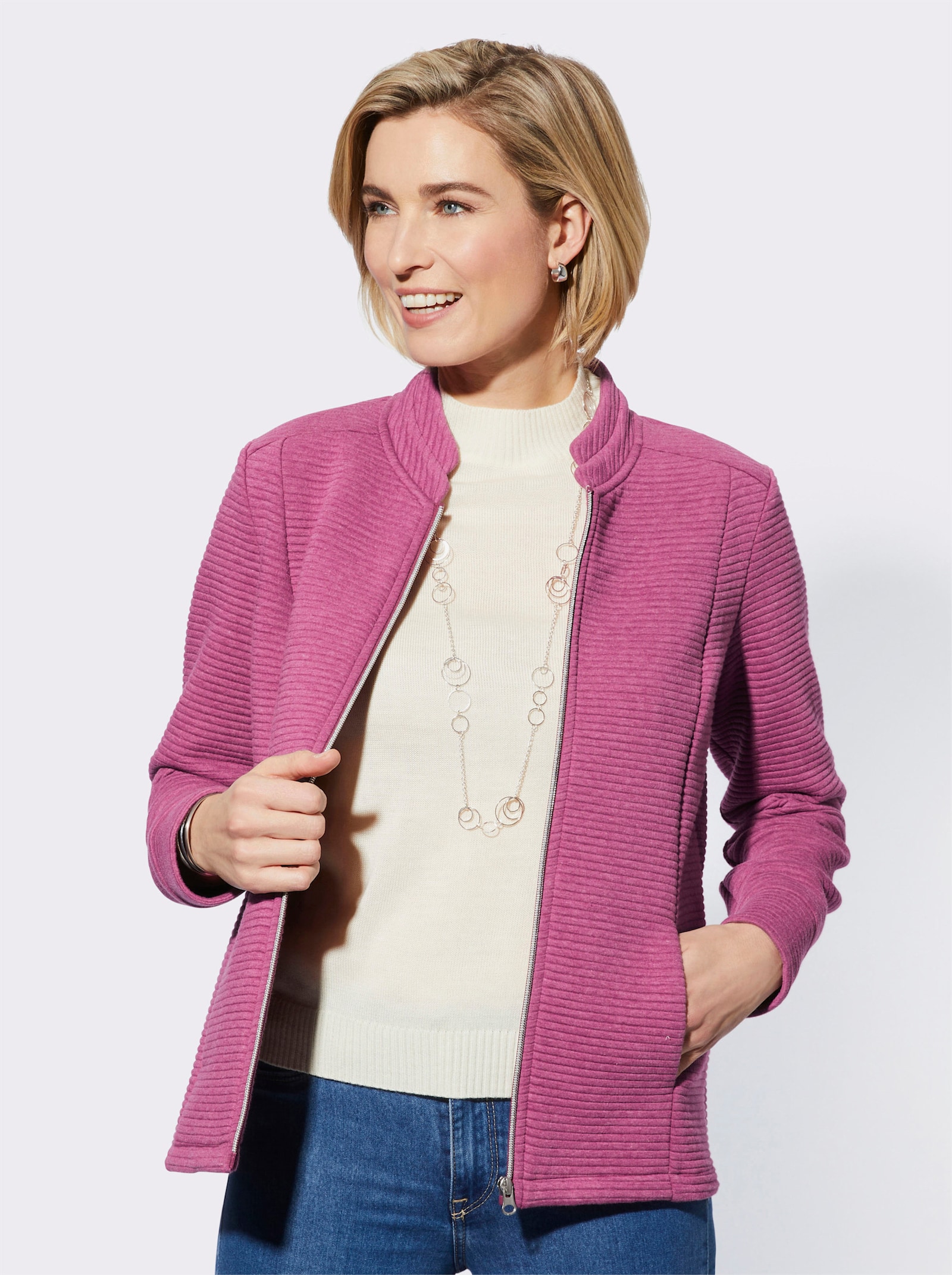 Shirtjasje in riblook - malve gemêleerd