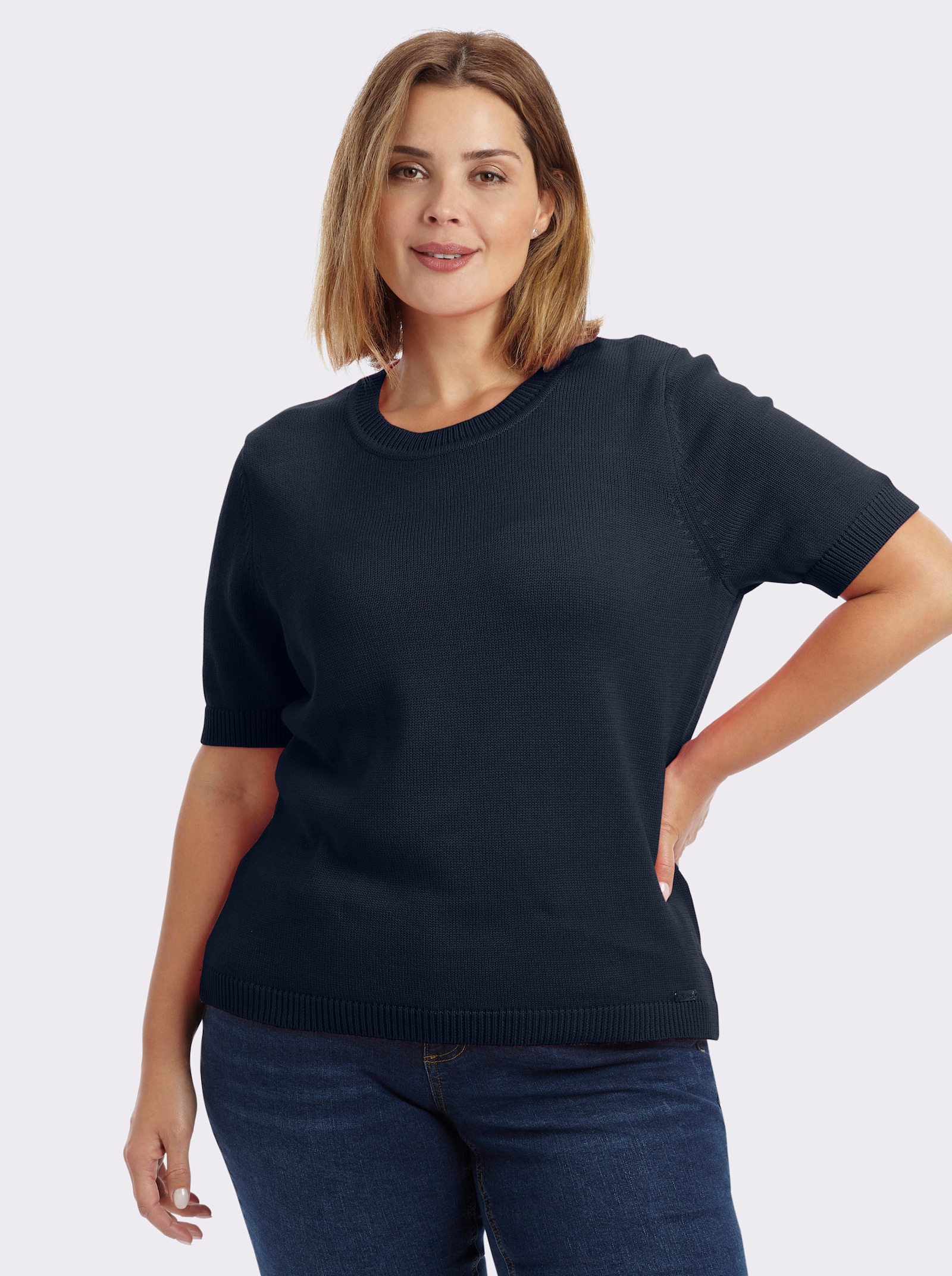Kurzarmpullover mit Rippabschlüssen - marine