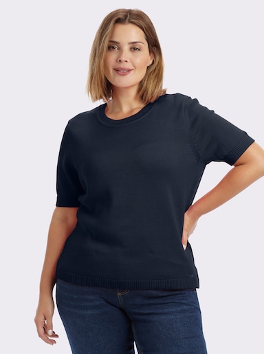 Kurzarmpullover mit Rippabschlüssen - marine