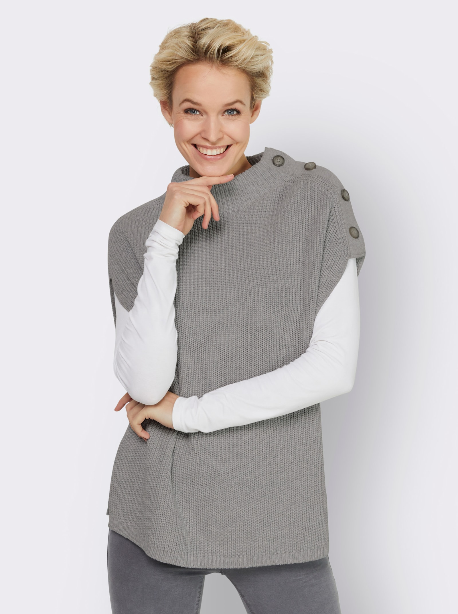 heine Pullunder mit Zierknopfleiste - grau-meliert